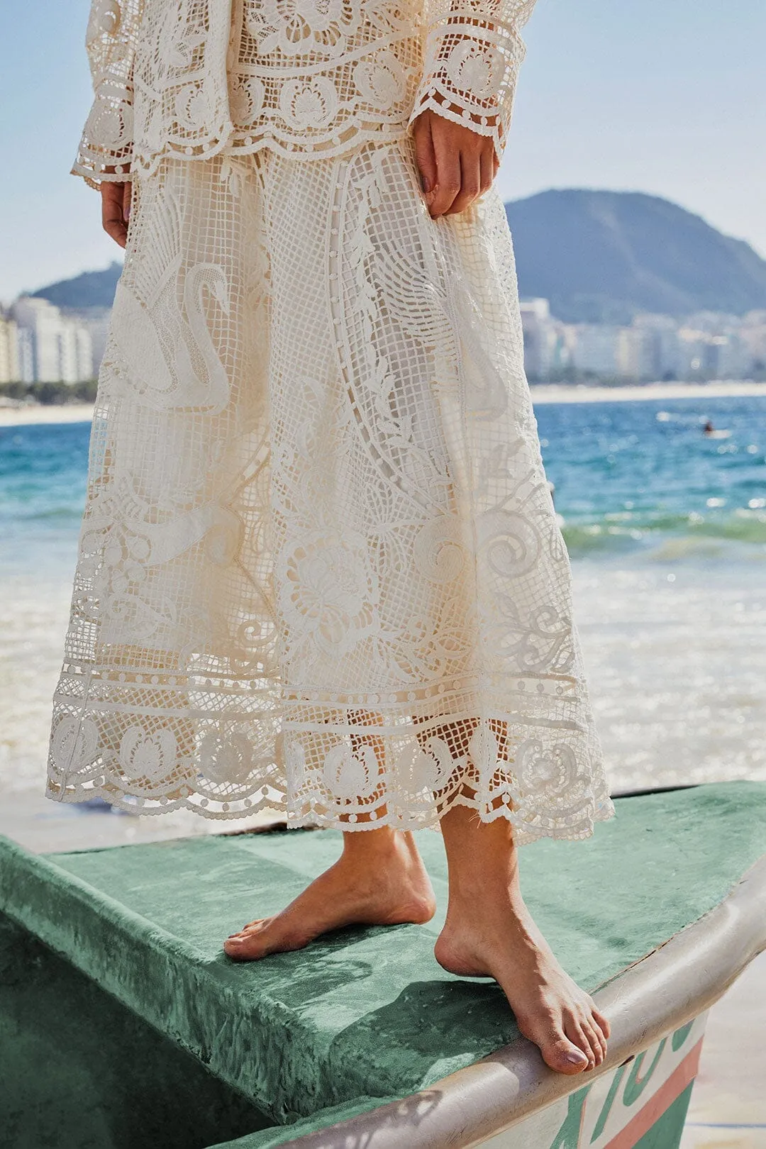 Off-White Swan Lake Guipure Midi Skirt Neutral palette