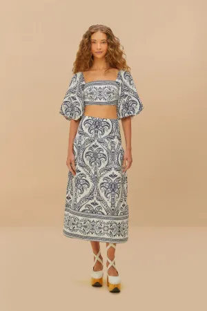 Slim Fit Band Outfit Moodset Off-White Tropical Cameo Euroflax? Premium Linen Midi Skirt