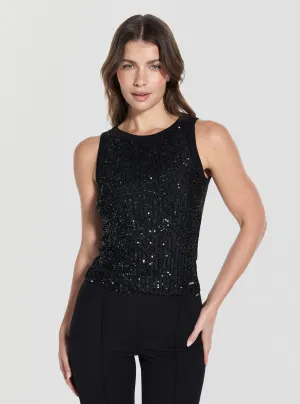 Light and Comfortable Black Alexia Sequins Tank Top
