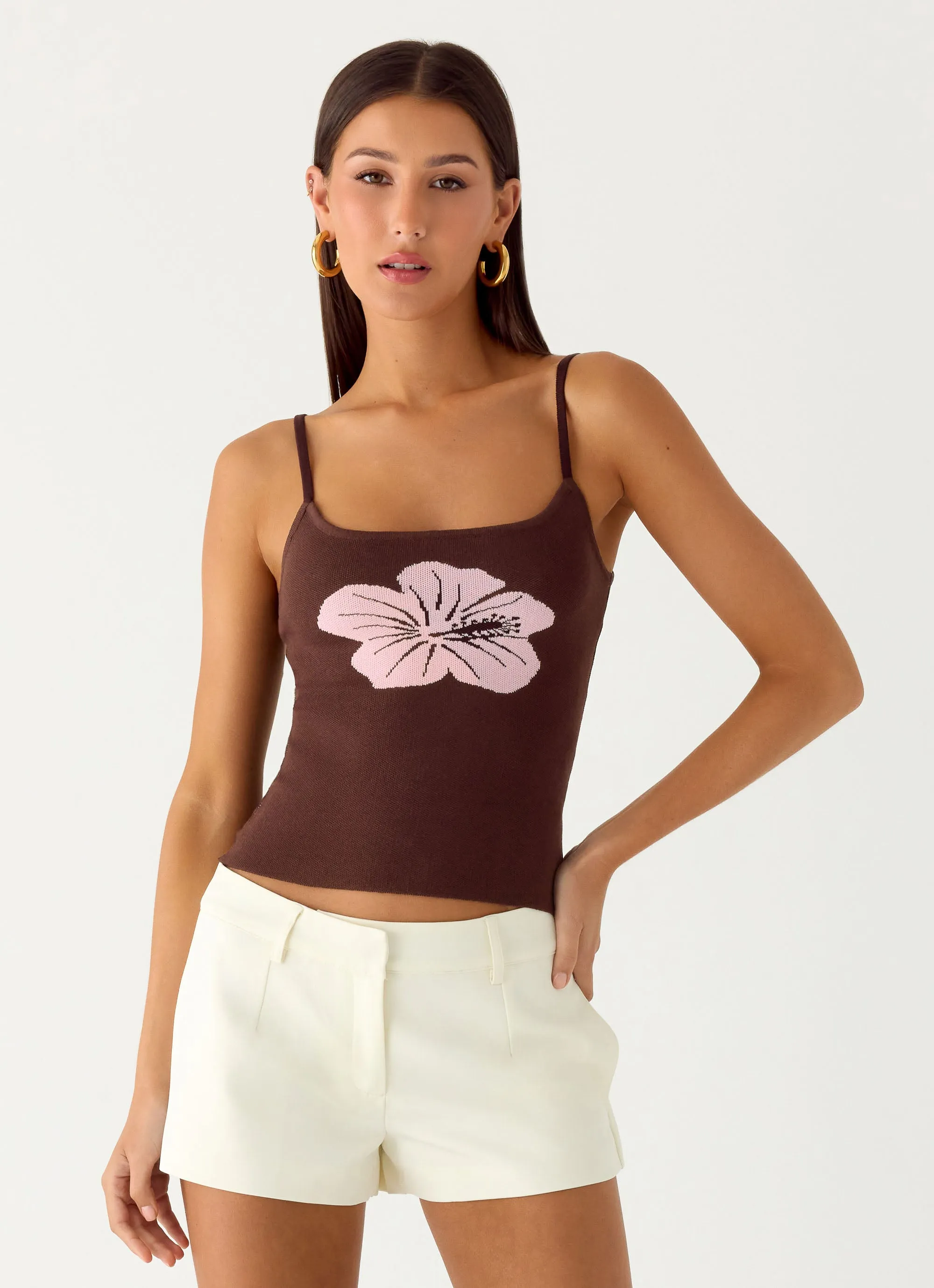 Weekend Comfort Ofira Knit Tank Top - Espresso Meadow