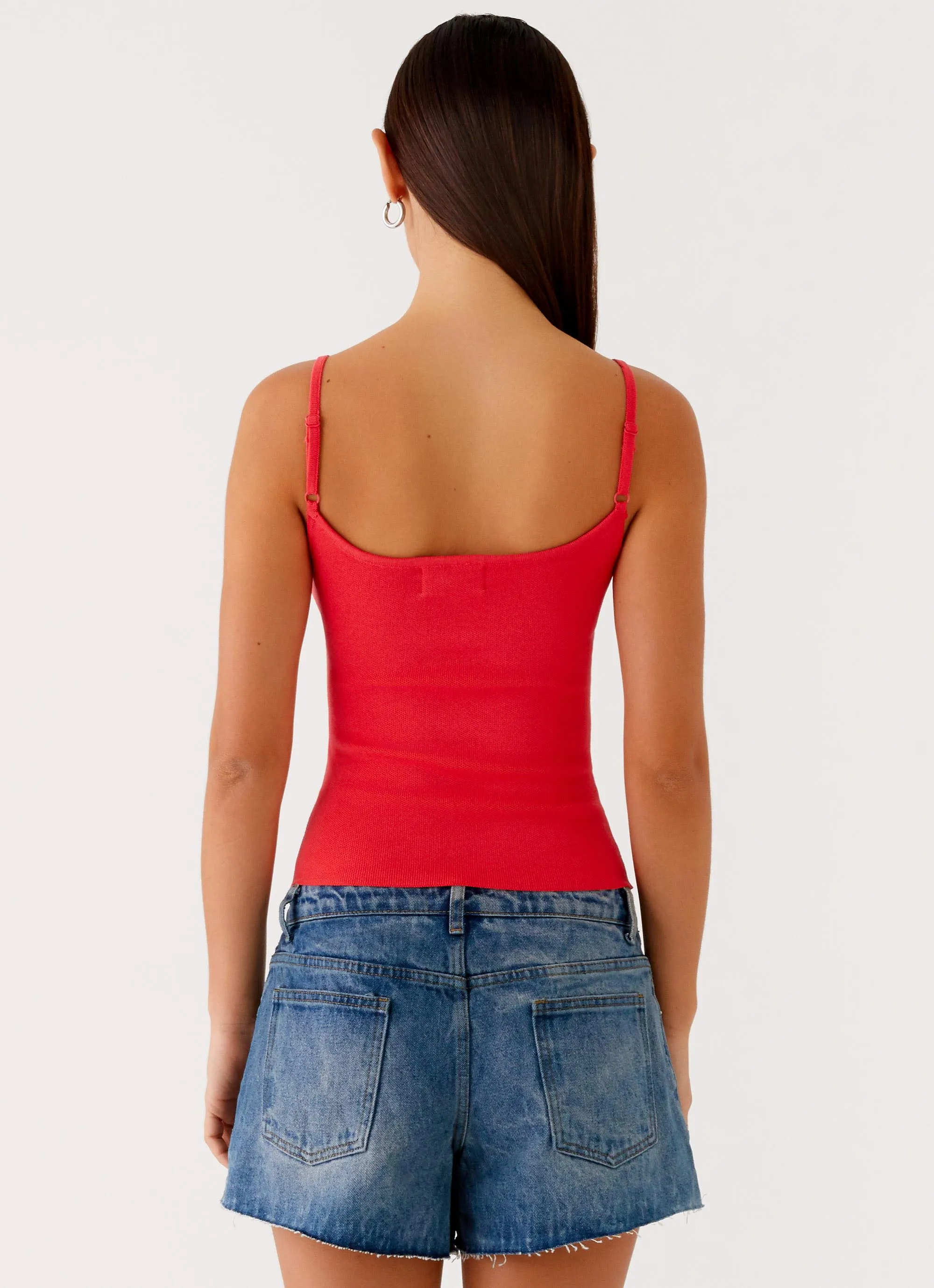 Ofira Knit Tank Top - Red Floral Cold Season Thermal Lined Cuffs