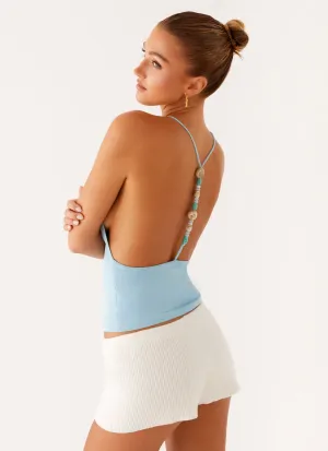 Ollie Knit Halter Top - Blue ReverseCoil Zipper
