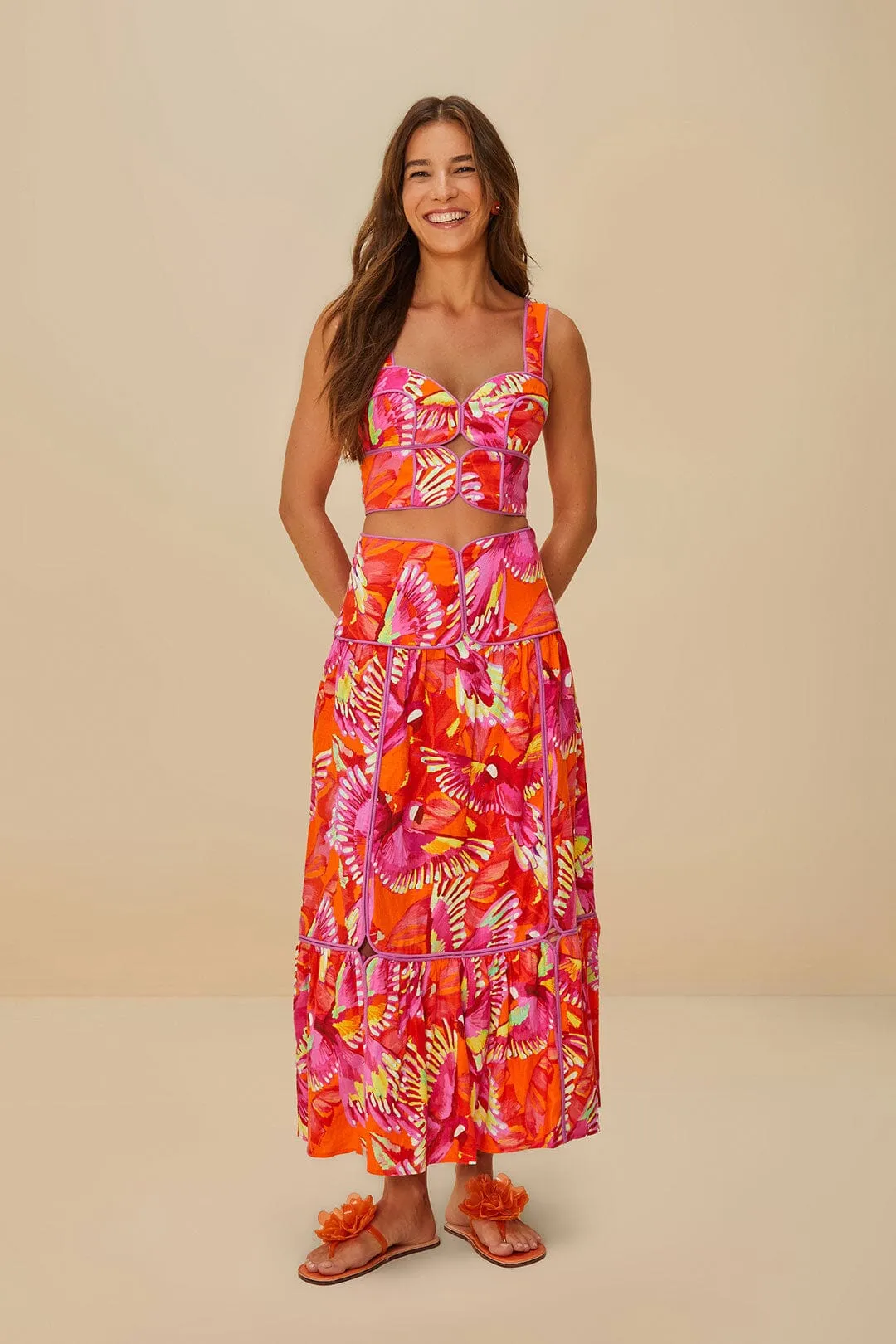 Light Flow Fashion Style Orange Flying Birds LENZING? ECOVERO? Euroflax? Skirt