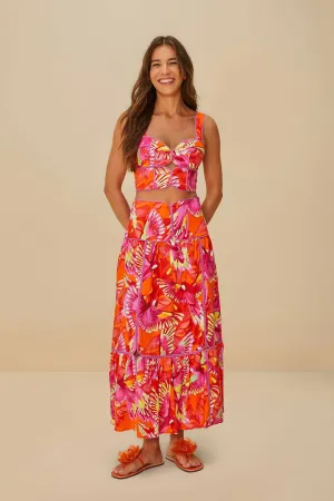 Light Flow Fashion Style Orange Flying Birds LENZING? ECOVERO? Euroflax? Skirt