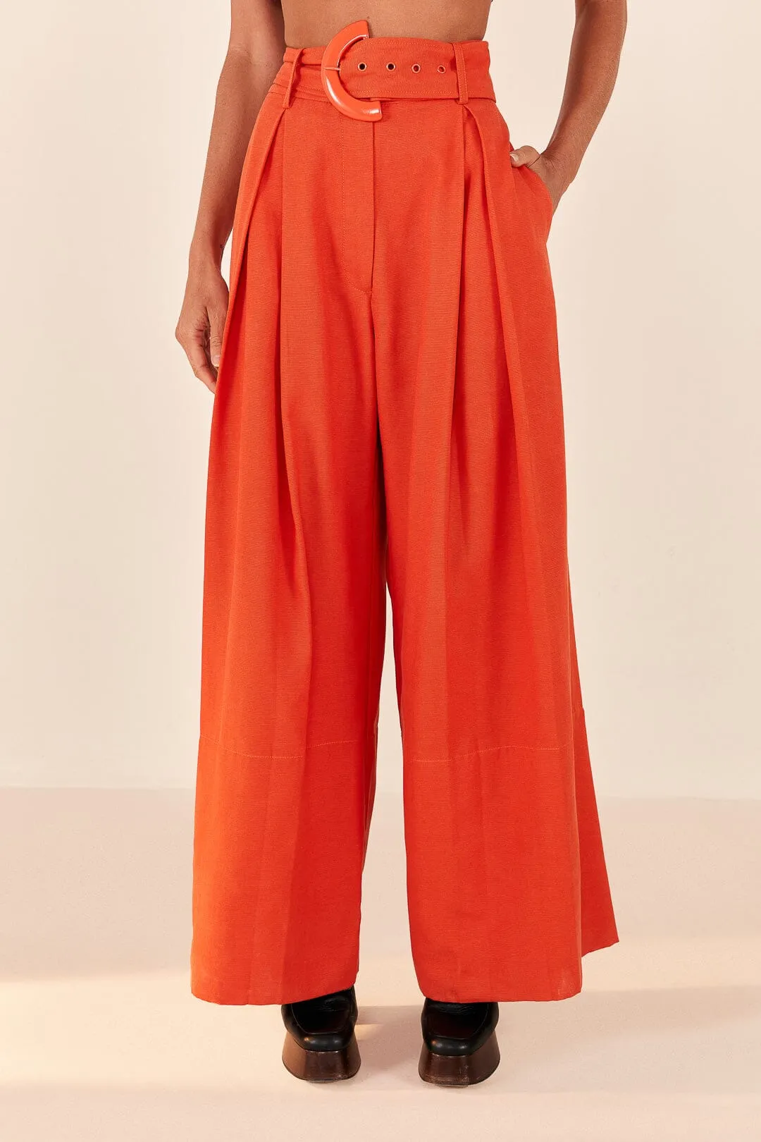 Orange Tailored Pants Adjustable loop