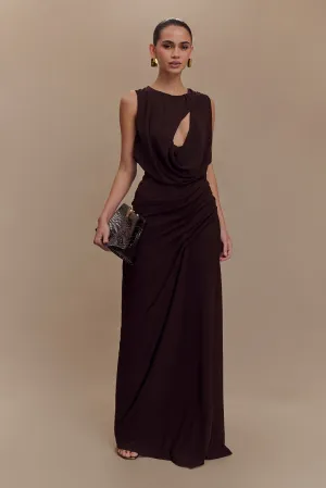 Oria Chiffon Maxi Dress - Cacao Brown Casual-Look