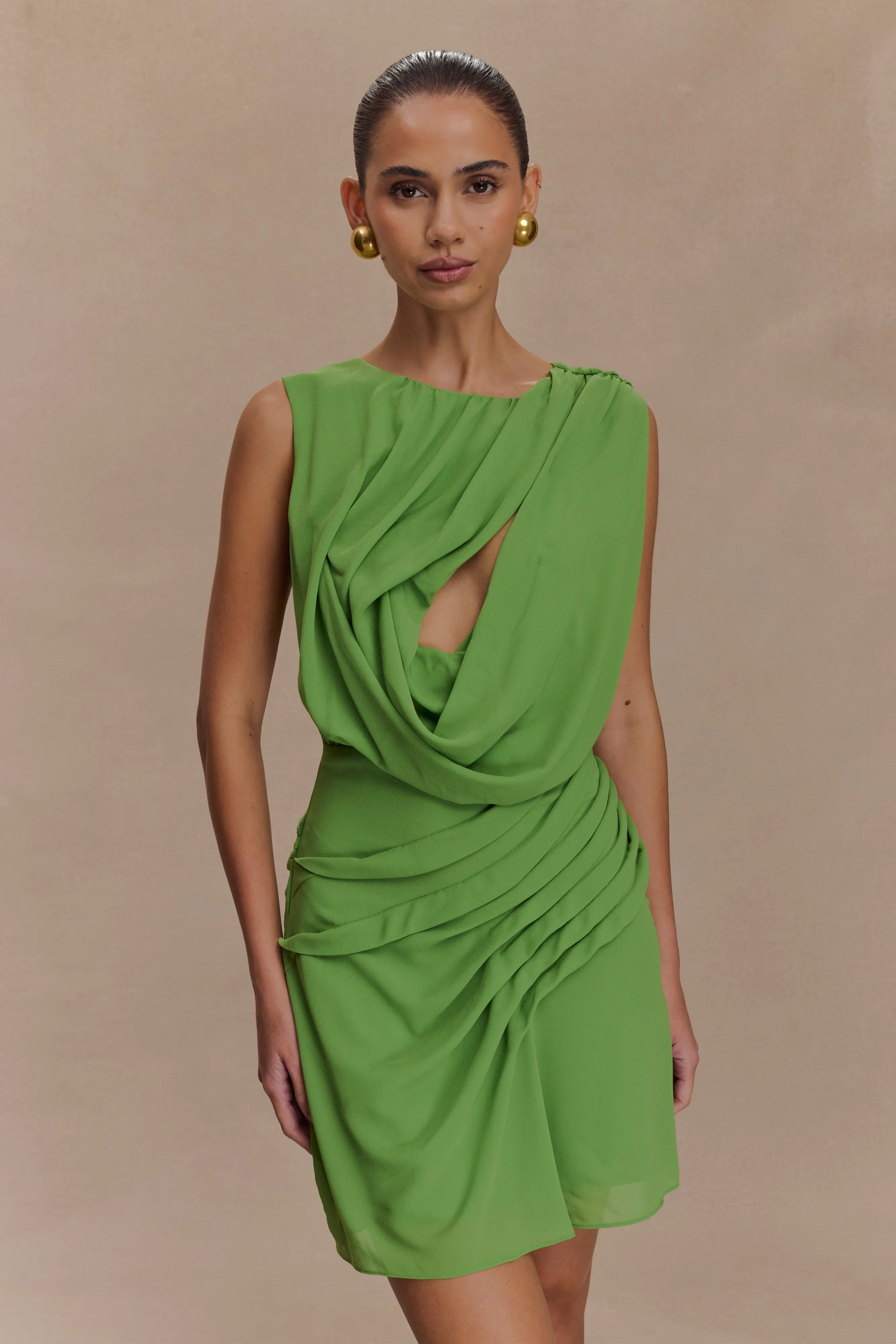 Oria Chiffon Mini Dress - Green Insulating-Lining