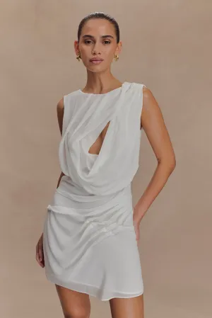 Oria Chiffon Mini Dress - White Sleeveless Cut Easy Flow