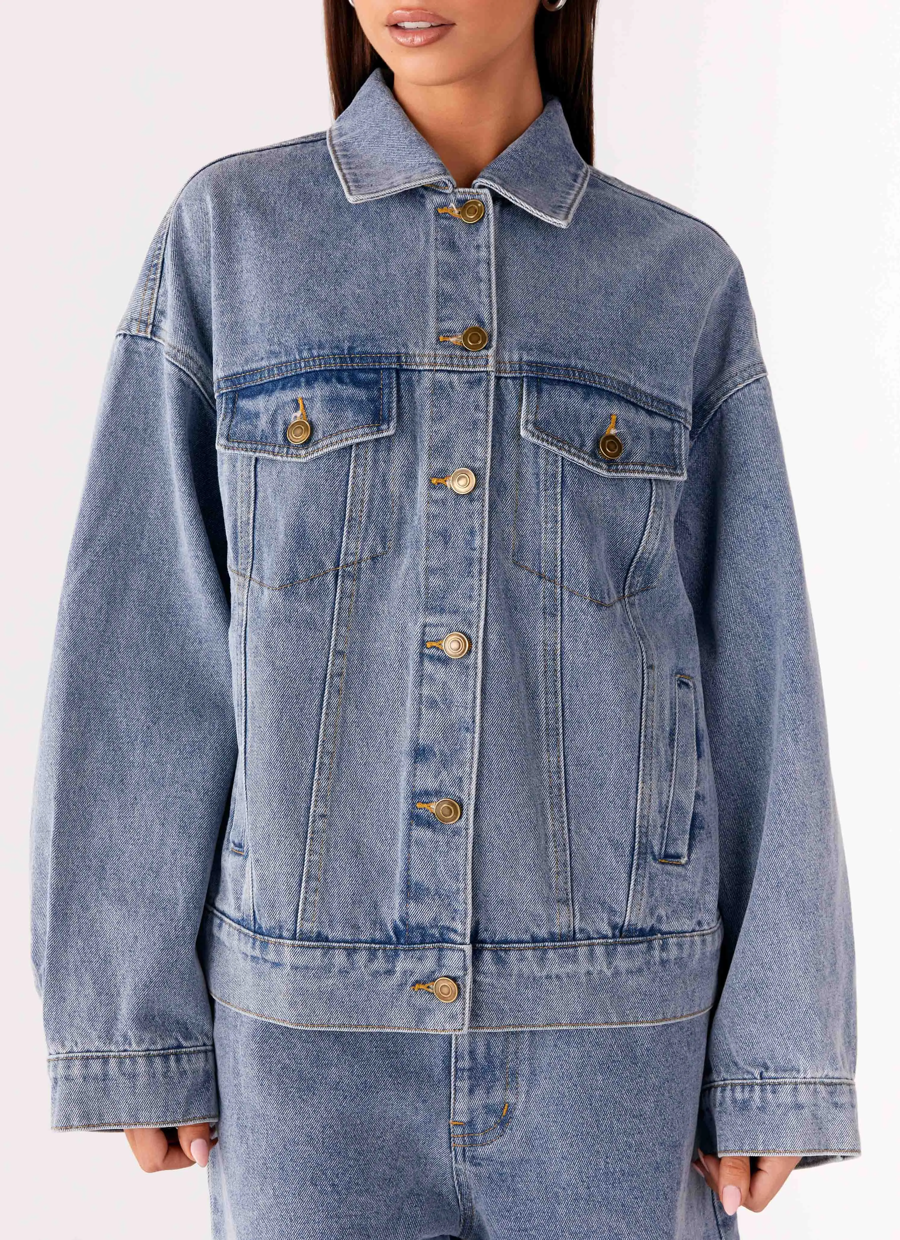 Zippered Vents Evening Out Orleans Oversized Denim Jacket - Blue