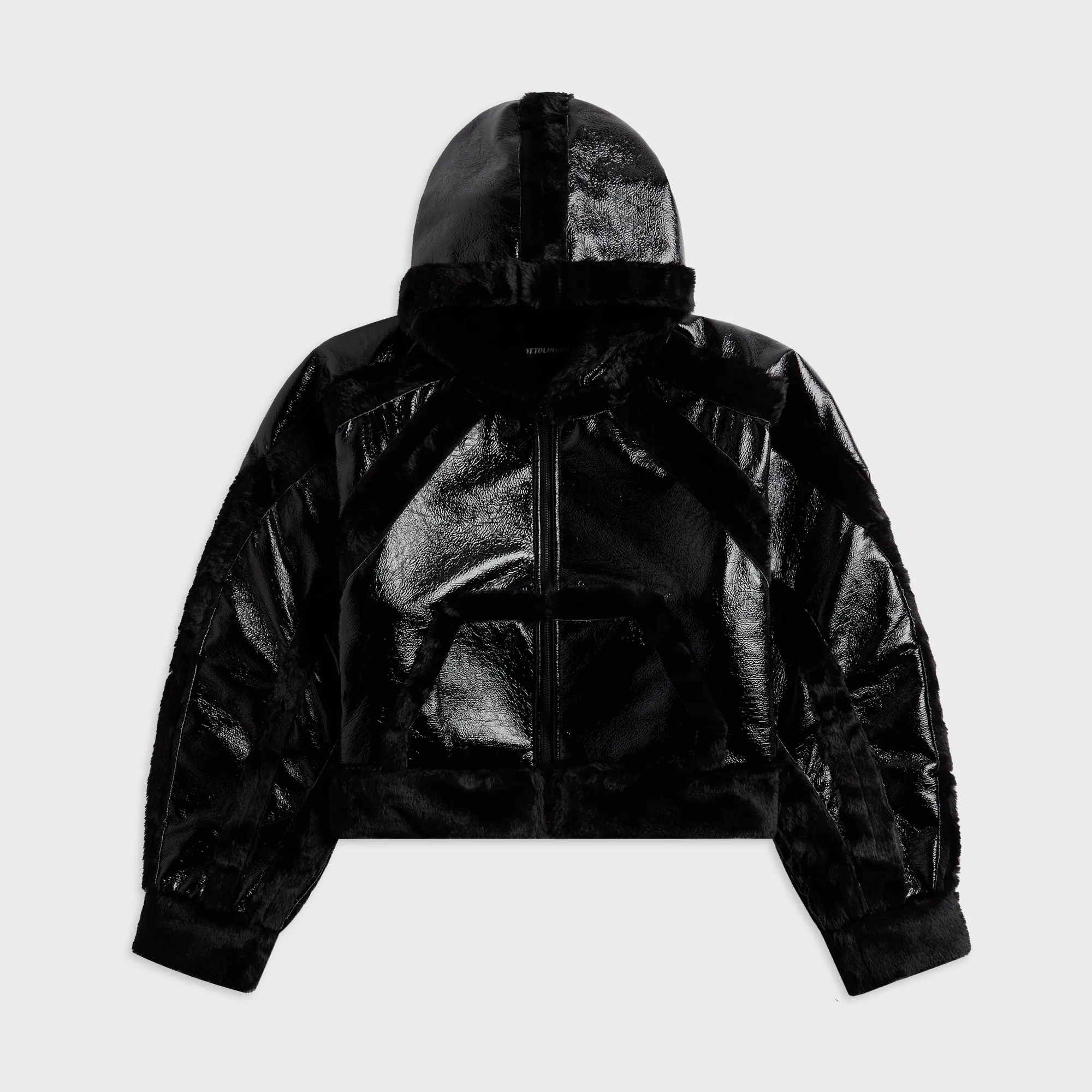 Ottolinger Multiline Shearling Fitted Jacket - Black Hooded Attachment