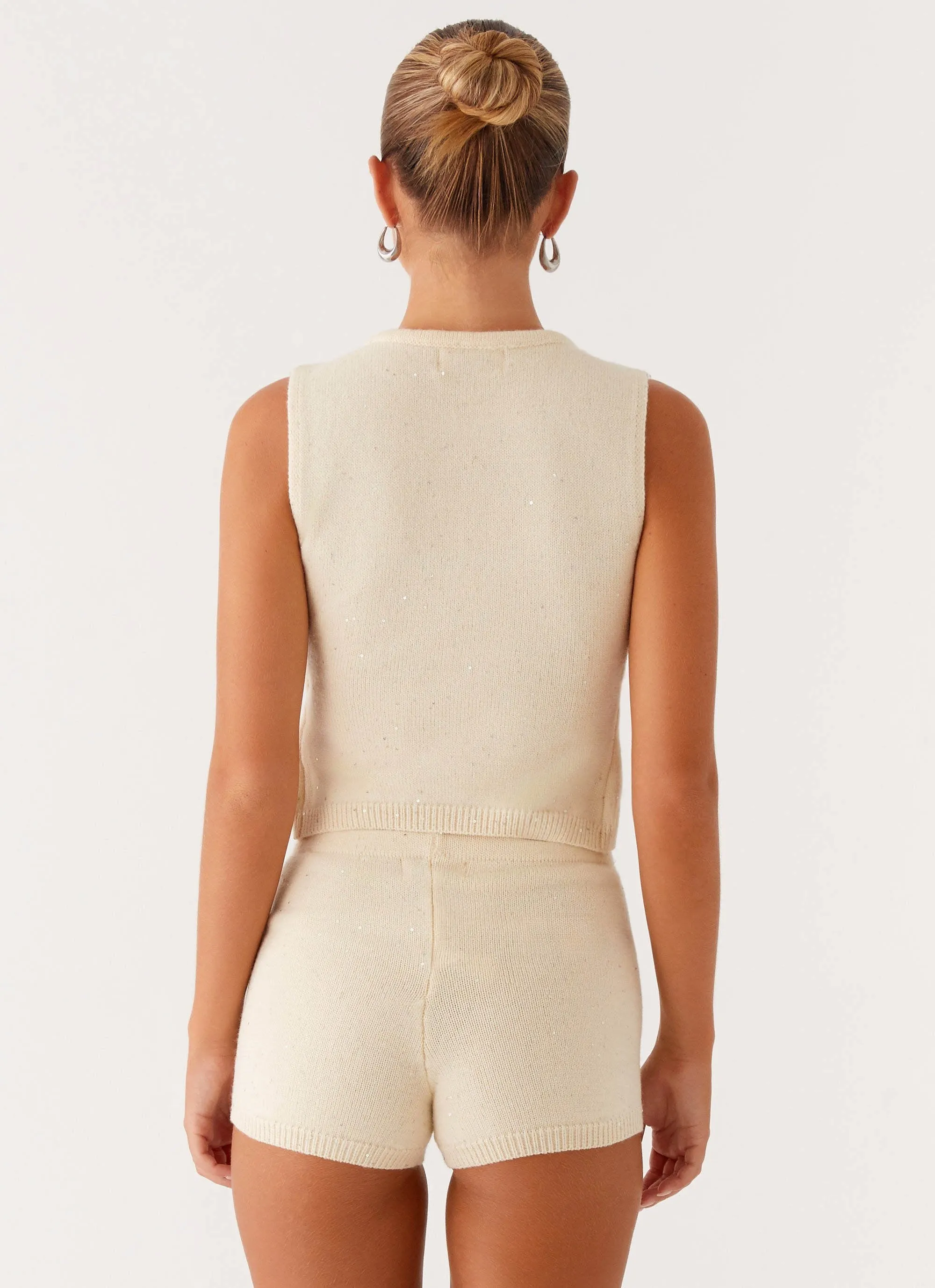 Ownley Sequin Knit Top - Ivory Ribbed Detailing