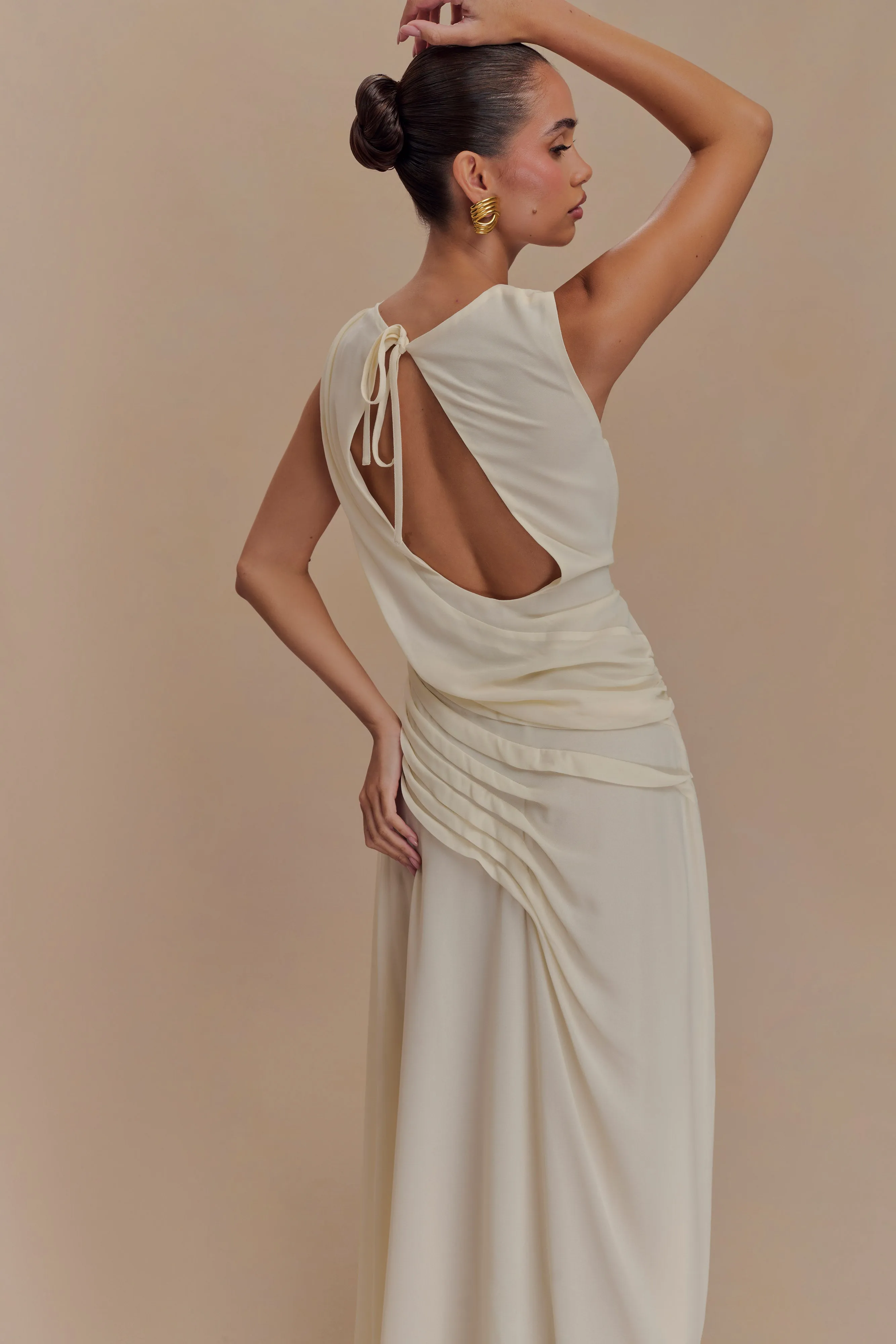 Oria Chiffon Maxi Dress - Ivory Flattering Shape Look Elegant Silhouette