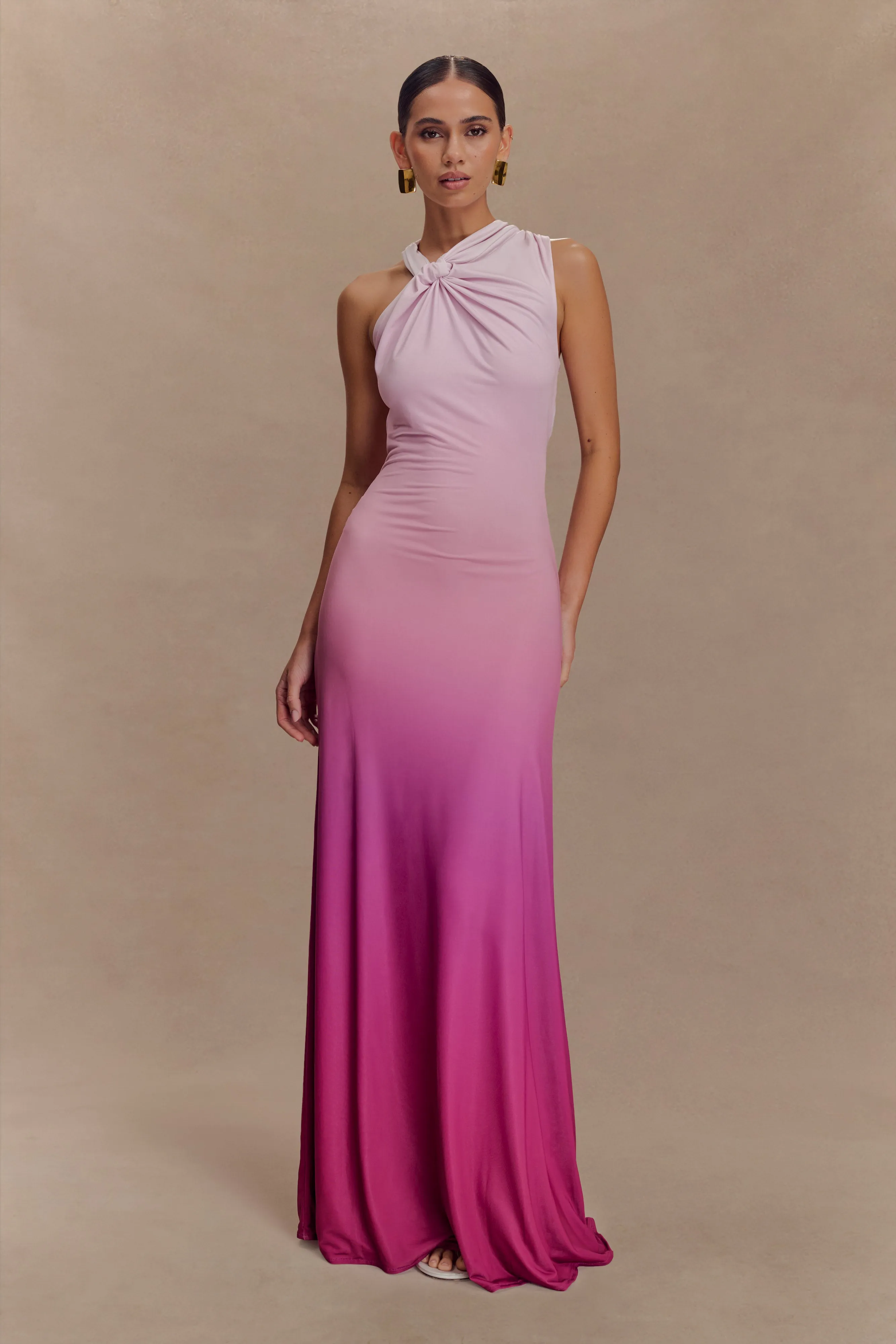 Marlee Asymmetrical Slinky Maxi Dress - Ombre Pink Abrasion-resistant