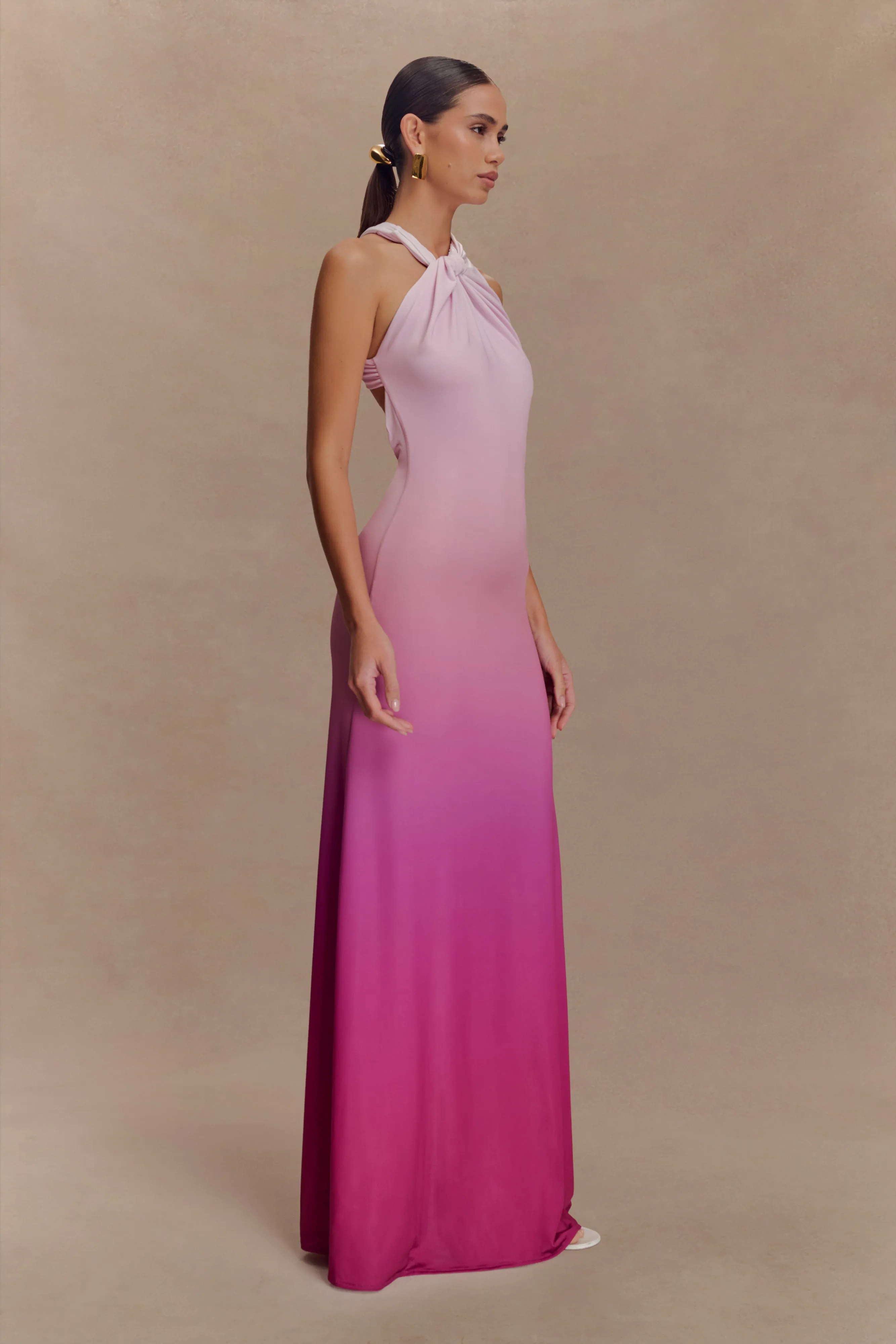 Chill Comfort Smart Piece Marlee Asymmetrical Slinky Maxi Dress - Ombre Pink