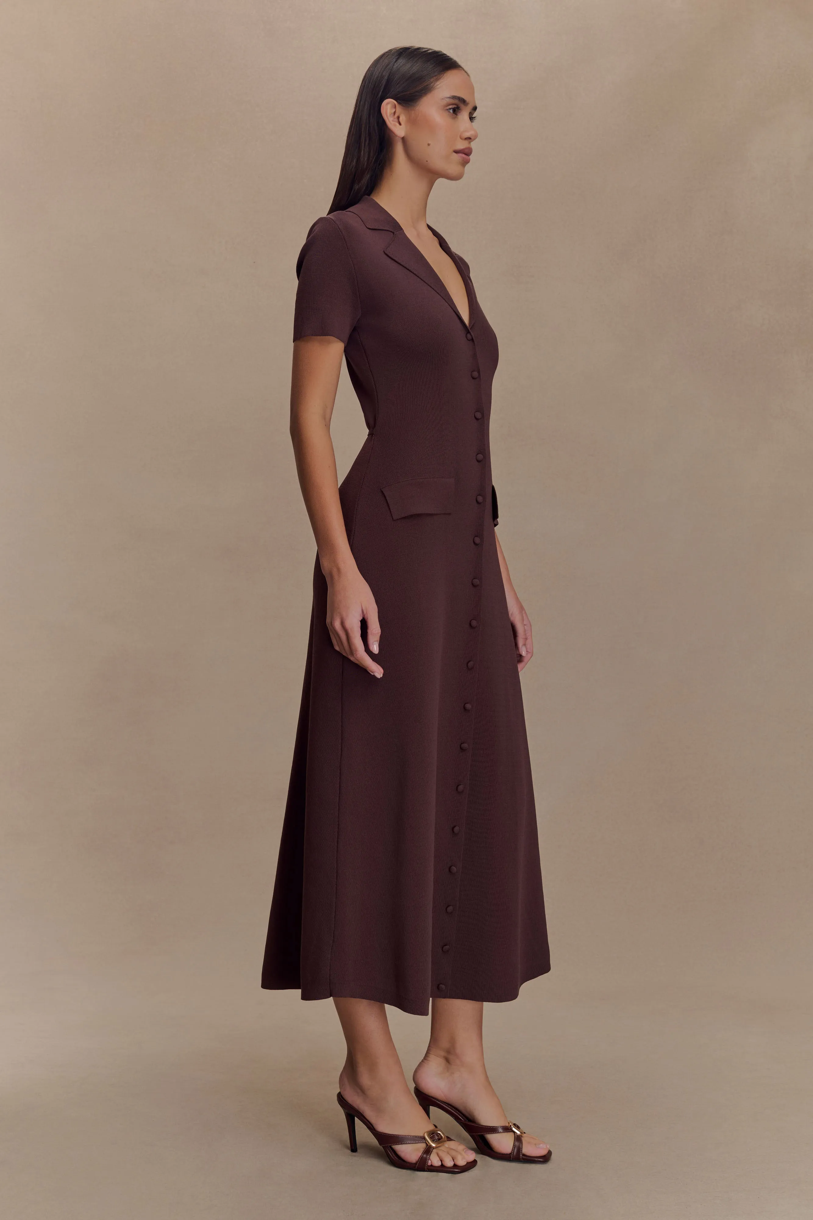 Pearson Short Sleeve Knit Midi Dress - Chocolate Silky Touch