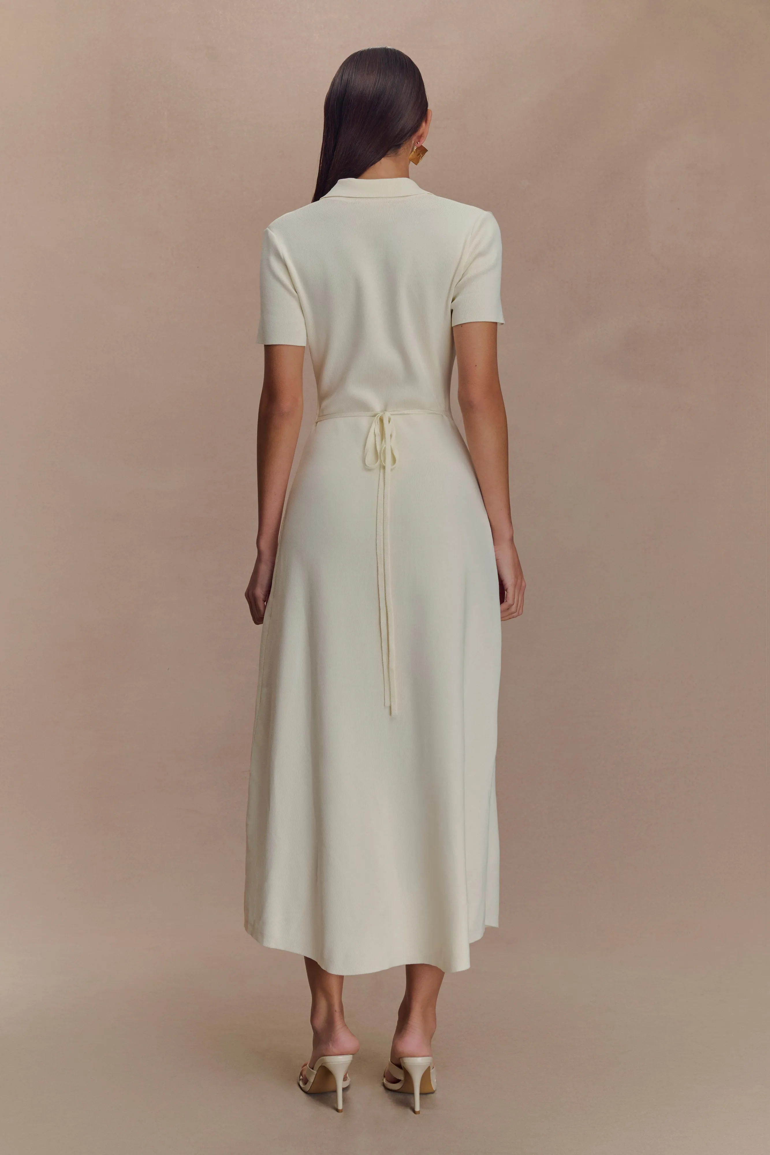 Pearson Short Sleeve Knit Midi Dress - Ivory perfect for events Ethically-Made