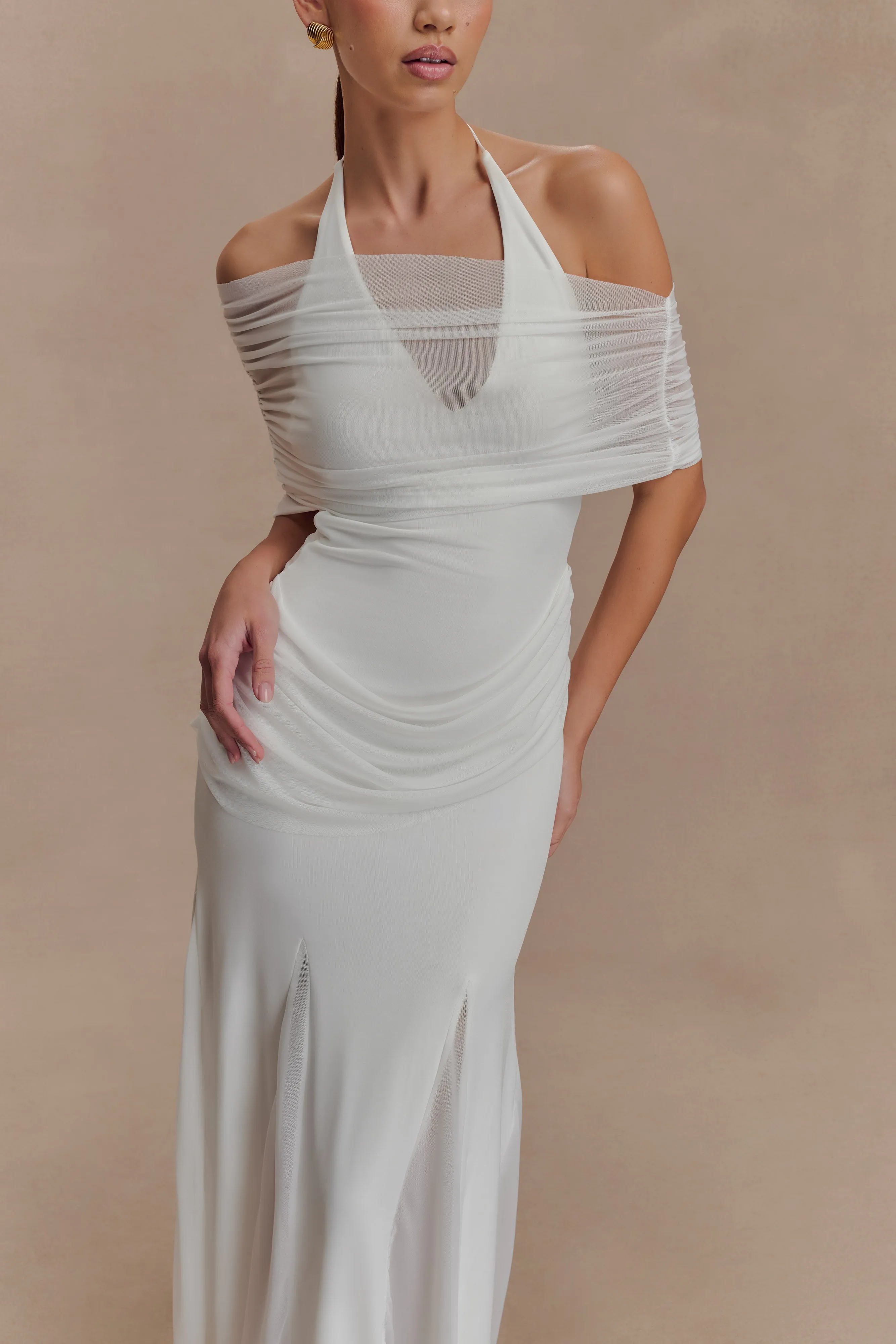 Fashion Fit SeamlessConstruction Gabrielle Slinky And Mesh Maxi Dress - White