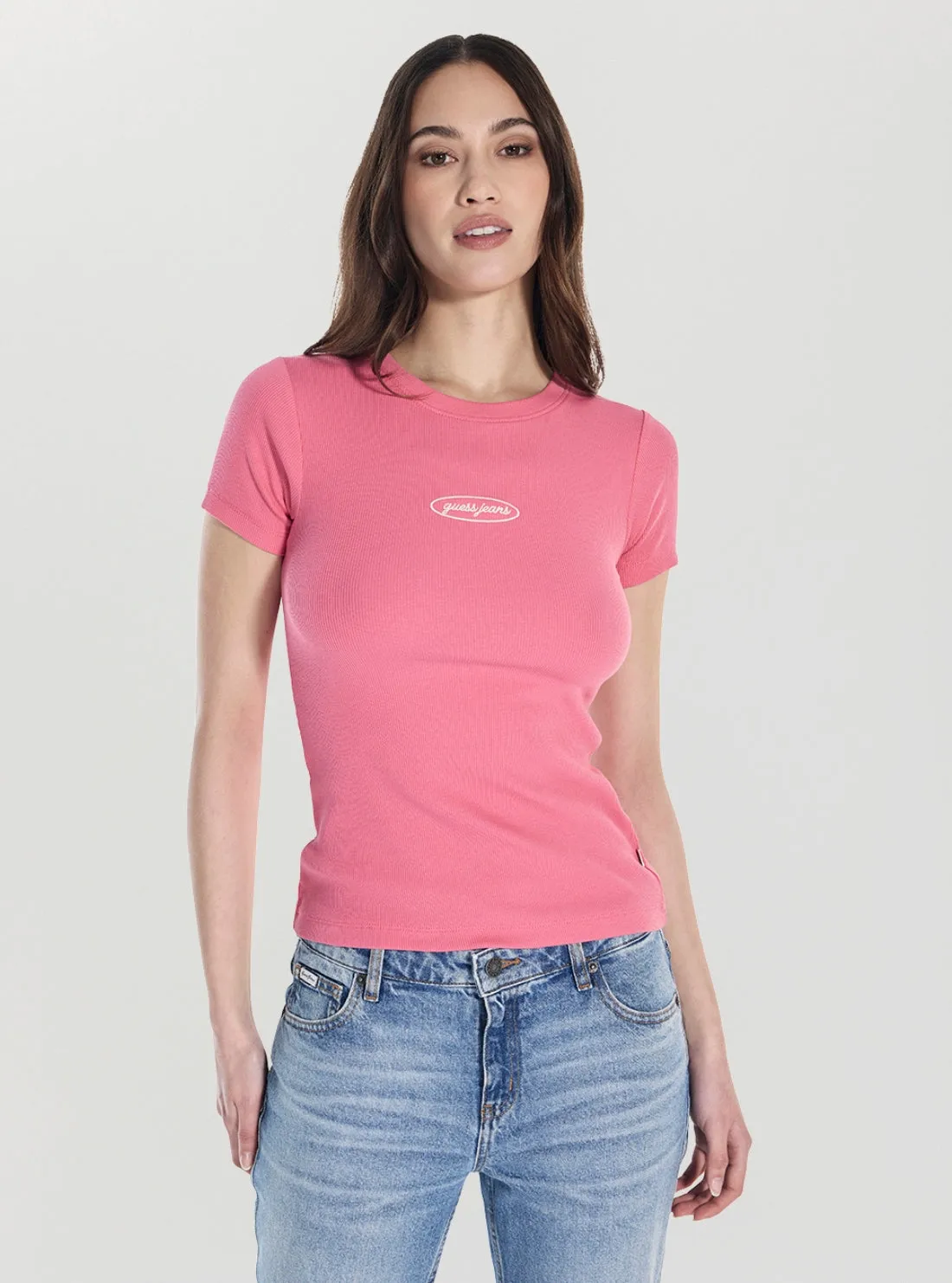 Guess Jeans Pink Slim T-Shirt Soft Layer Sublimation Resistant Fabric