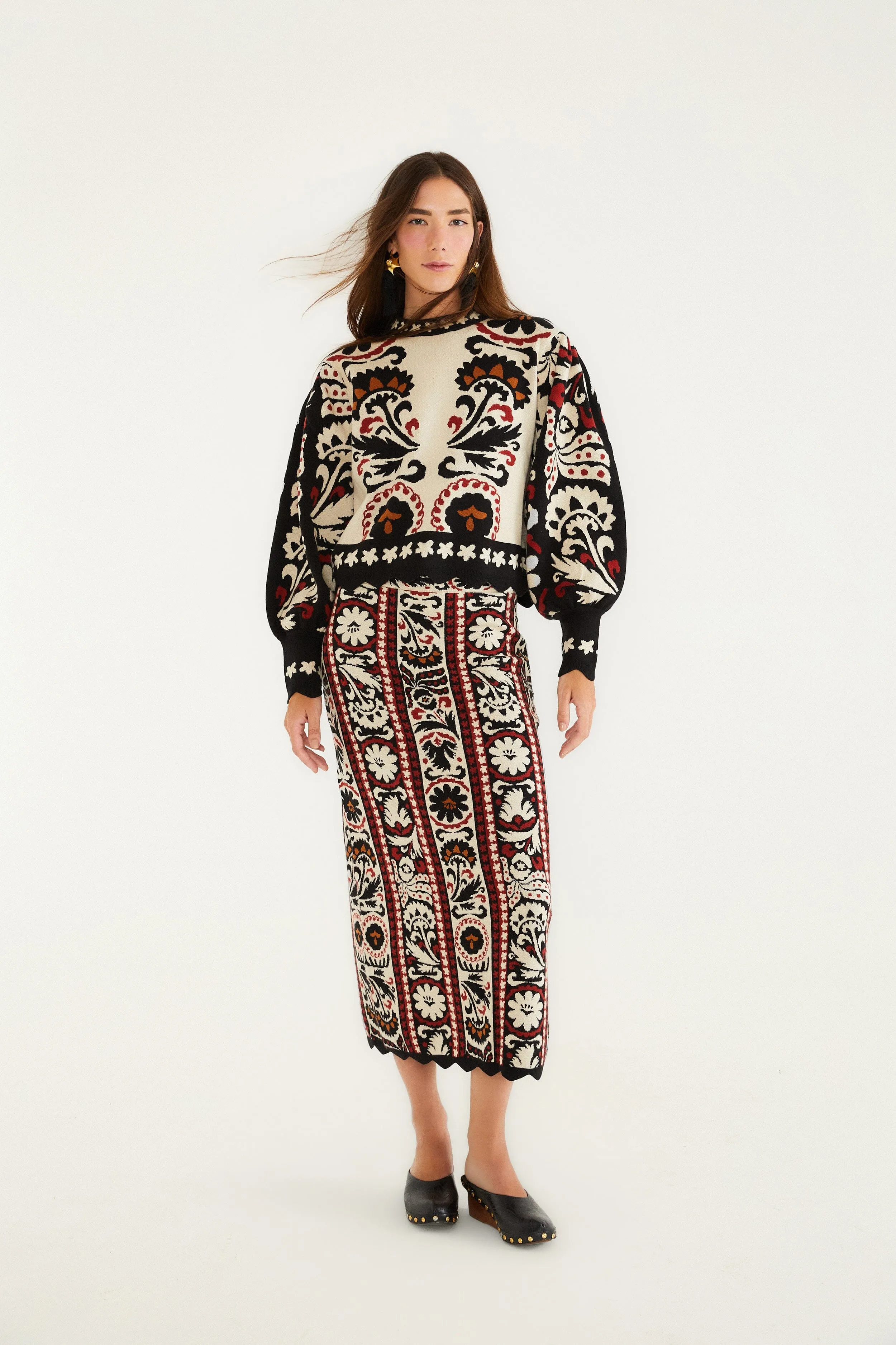 Stripes Winter Tapestry Knit Skirt Non Restrictive Fit Reinforced Hems