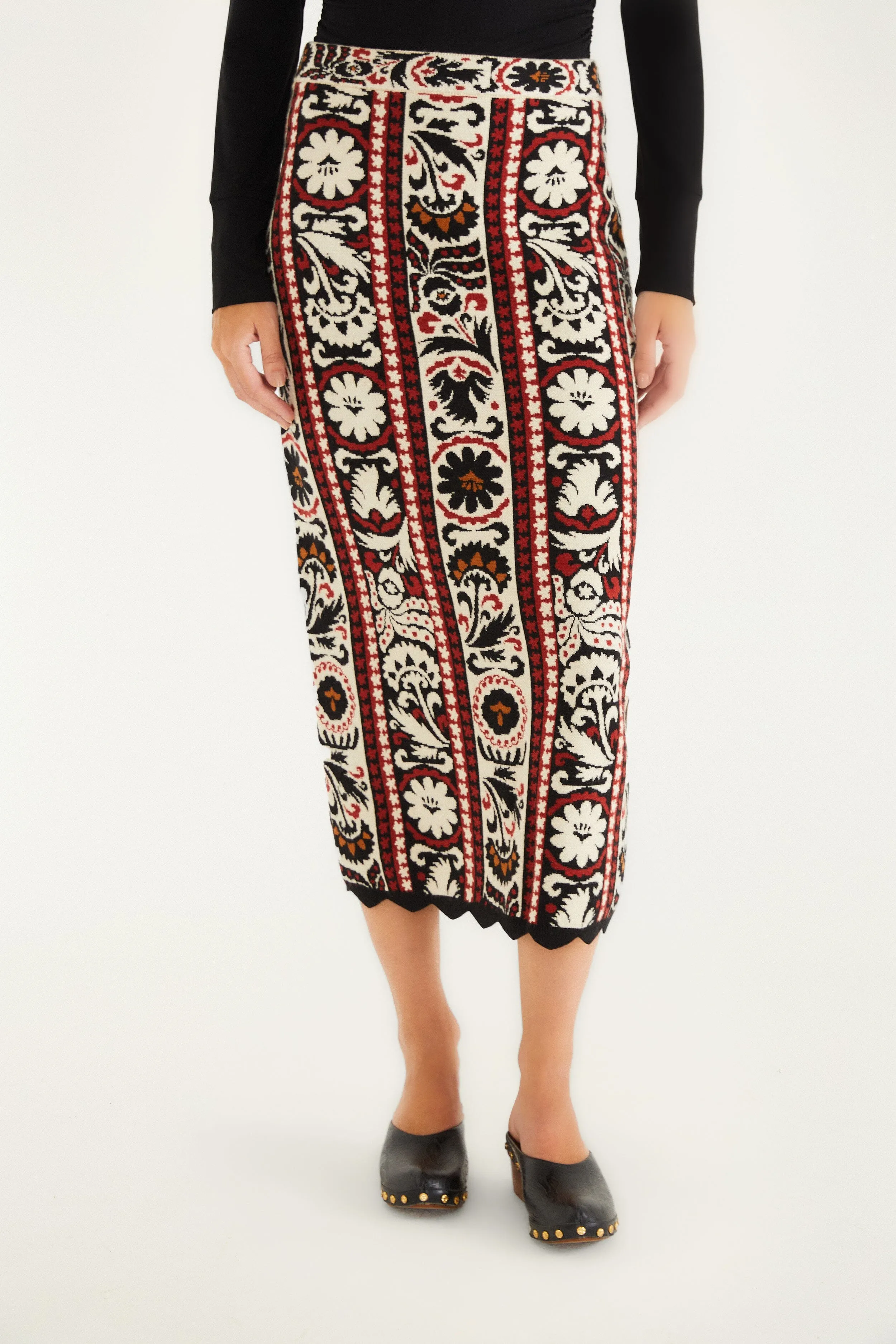 Smart Design Gathered waist Stripes Winter Tapestry Knit Skirt