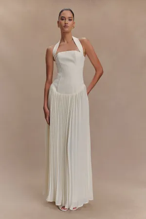 Spring-Season Stacie Pleated Halter Maxi Dress - Ivory