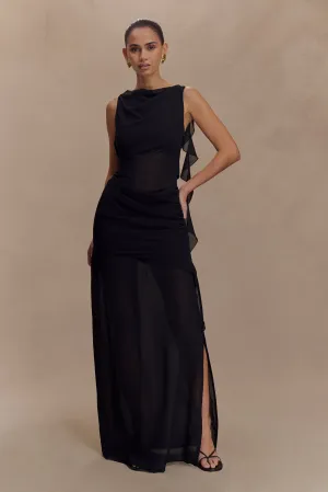 Sophisticated Waist Travel Edge Daria Draped Chiffon Maxi Dress - Black