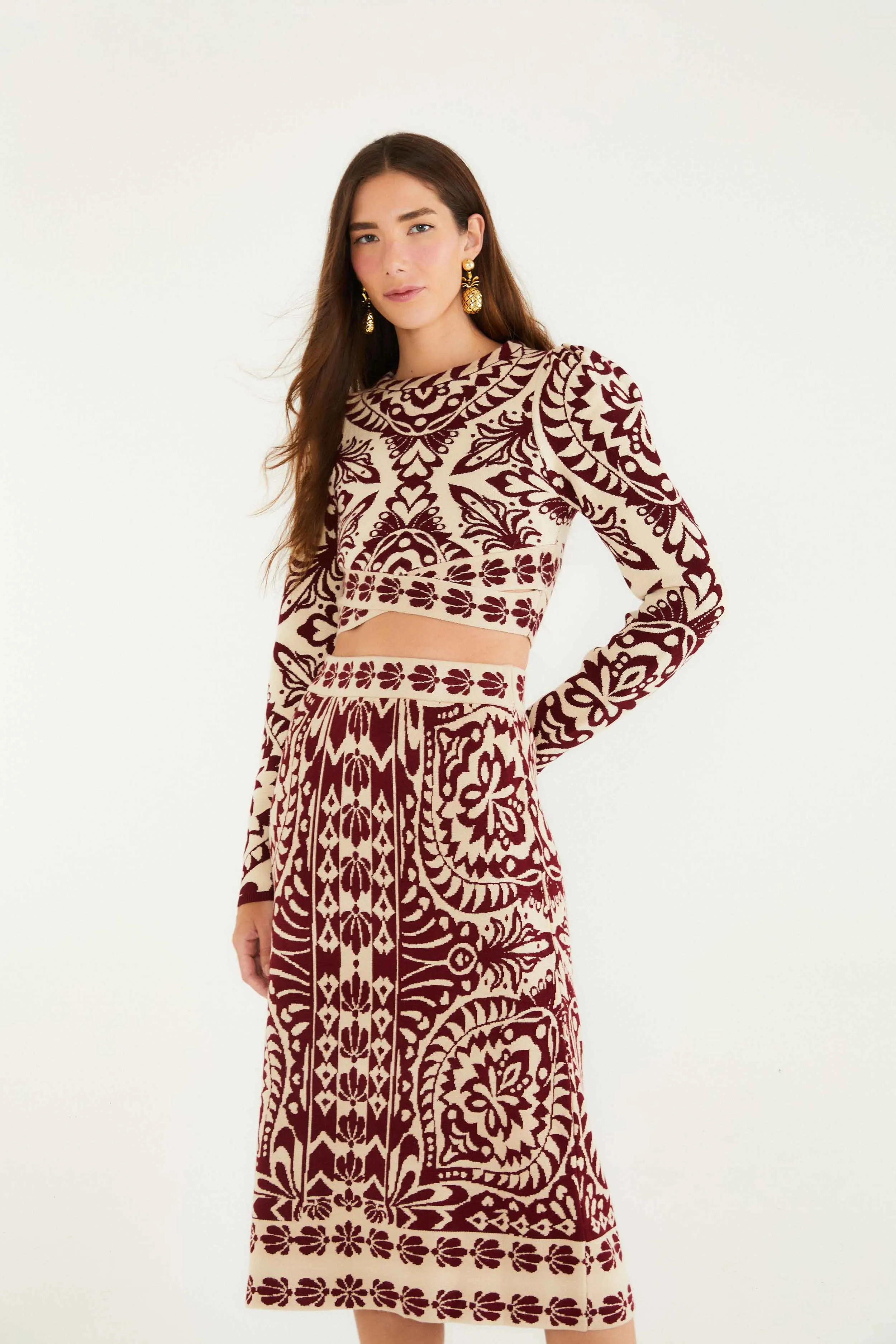 Pineapple Love Knit Midi Skirt Velvet Finish