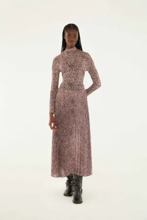 Craftsmanship Focus Pink Baby Leopard Pleated Maxi Skirt