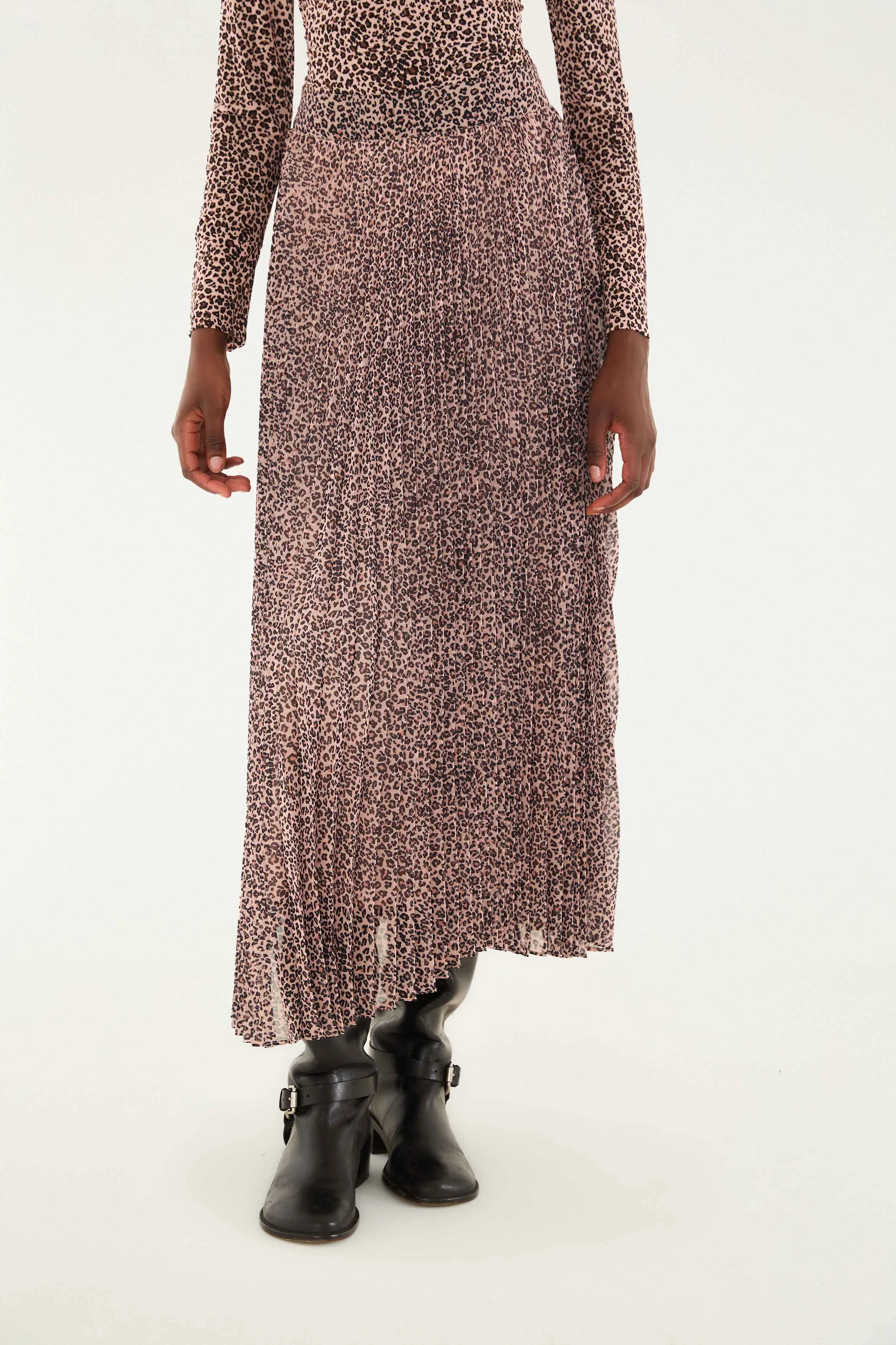 Pink Baby Leopard Pleated Maxi Skirt Simple looks Crisscross Back