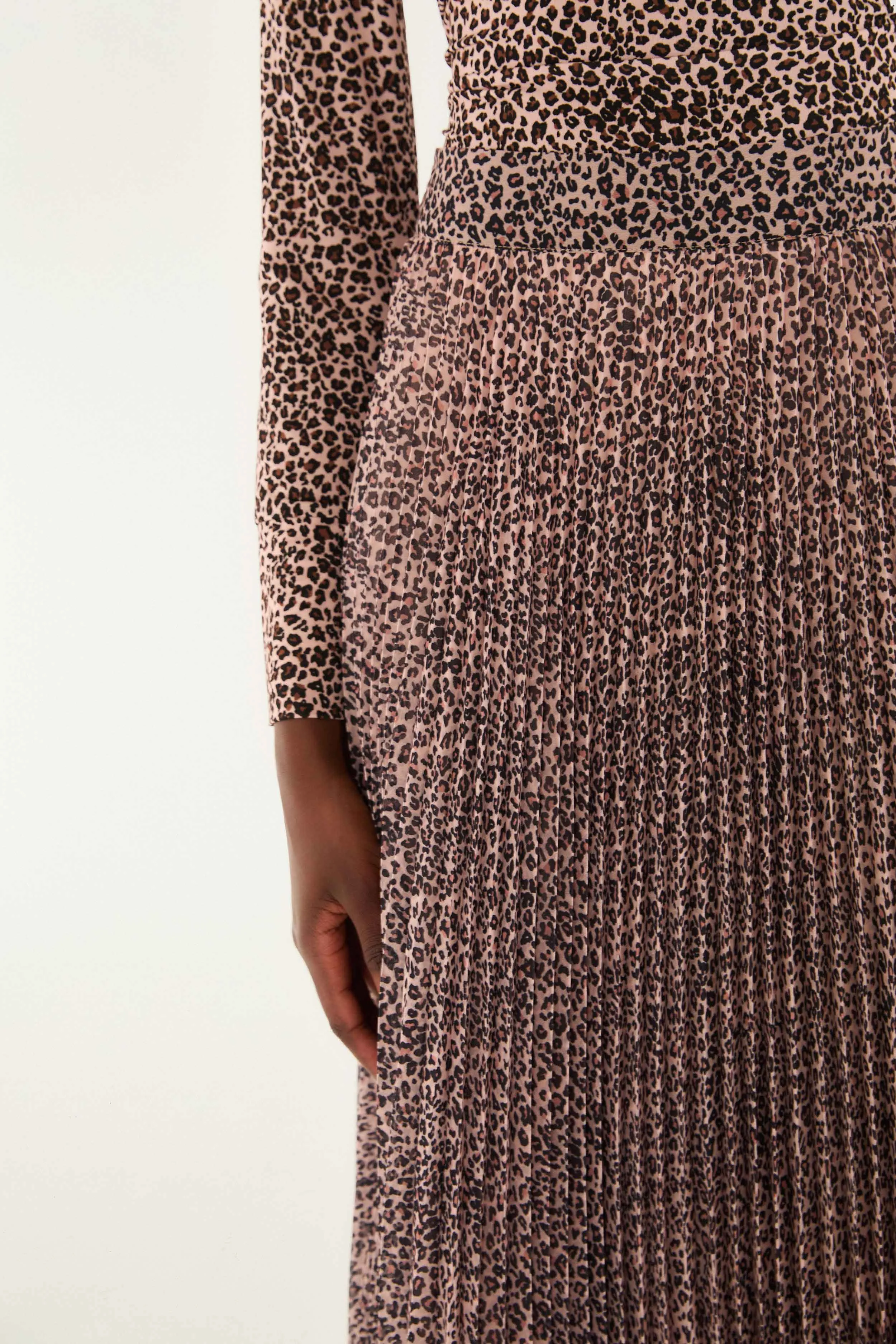 Pink Baby Leopard Pleated Maxi Skirt Twist Knot Details