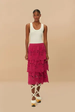 Pink Daisy Embroidered Midi Skirt Playful Vibe Light Fabric