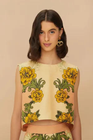 Pink Delicate Flower Arabesques Euroflax? Premium Linen Crop Top Outdoor Footwear