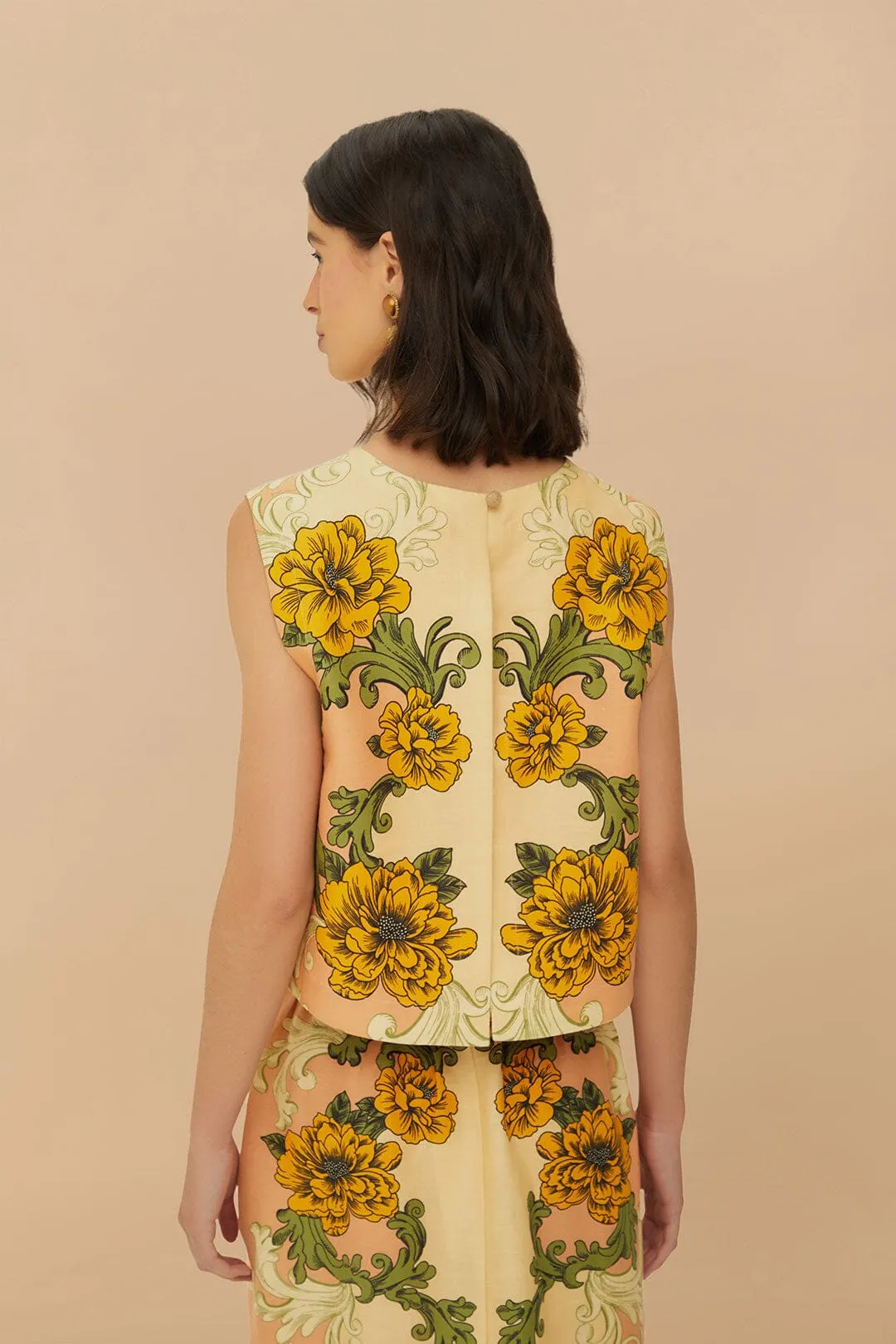 Pink Delicate Flower Arabesques Euroflax? Premium Linen Crop Top Thin Core