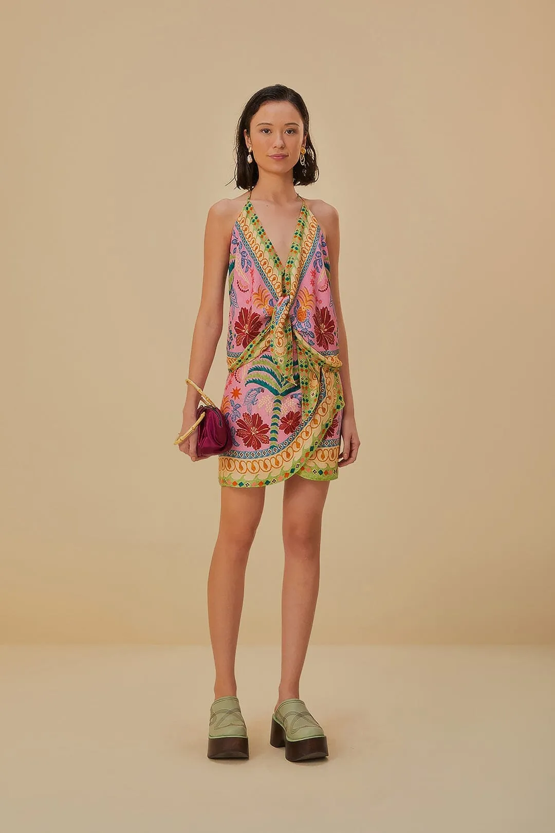 Pink Fruits Queen Scarf Lenzing? Ecovero? Viscose Mini Skirt Vibe Shot Easy Fit