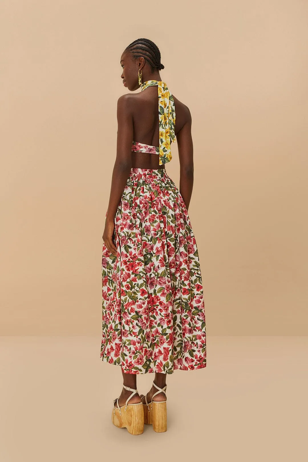 mix and match Crossback Strap Pink Halftone Bougainvillea Organic Cotton Maxi Skirt