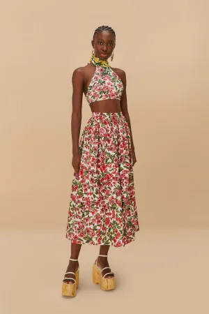 Smart Look Pink Halftone Bougainvillea Organic Cotton Maxi Skirt