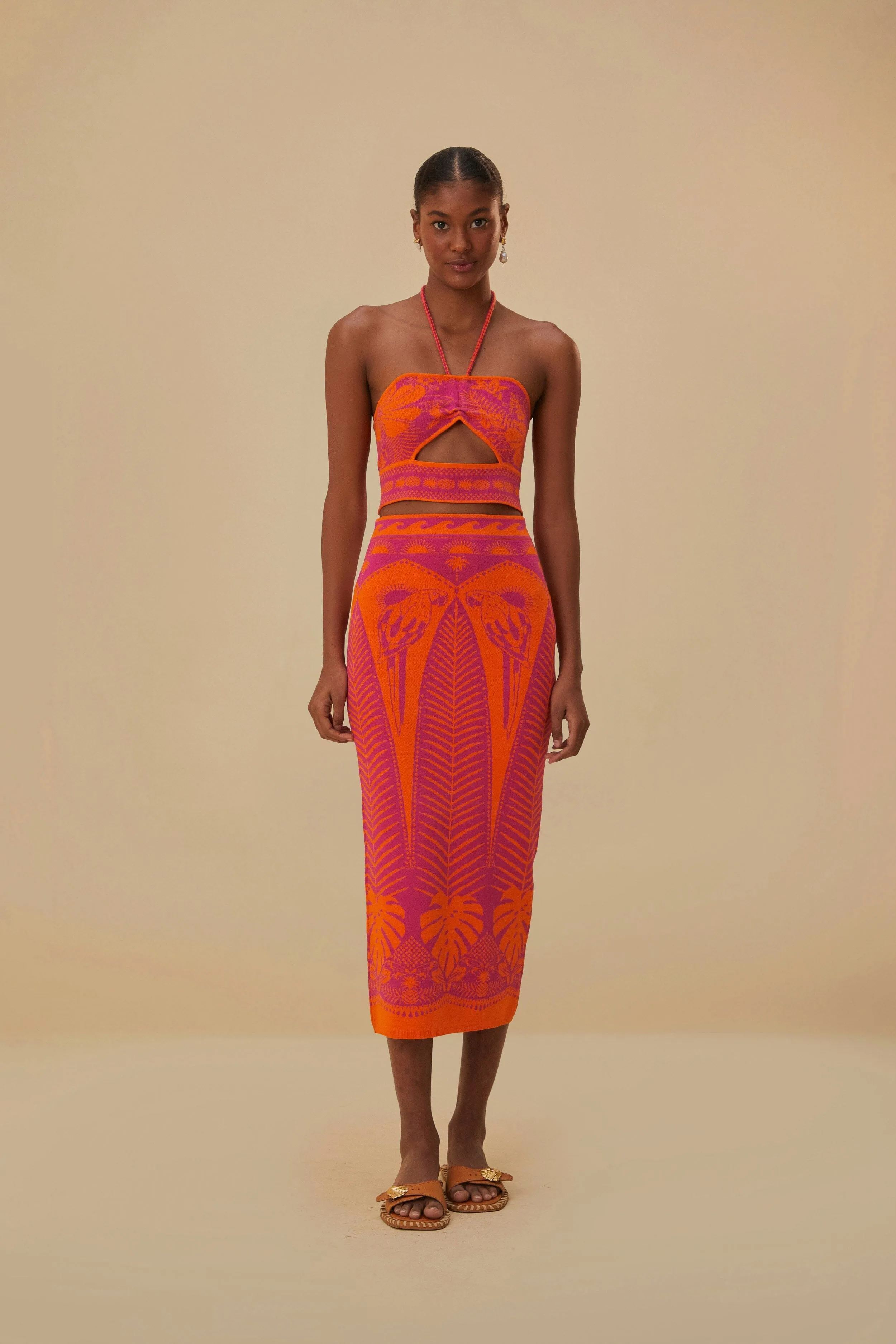 Sustain Glow TearResistant Fabric Pink Macaw Elegance Knit Top