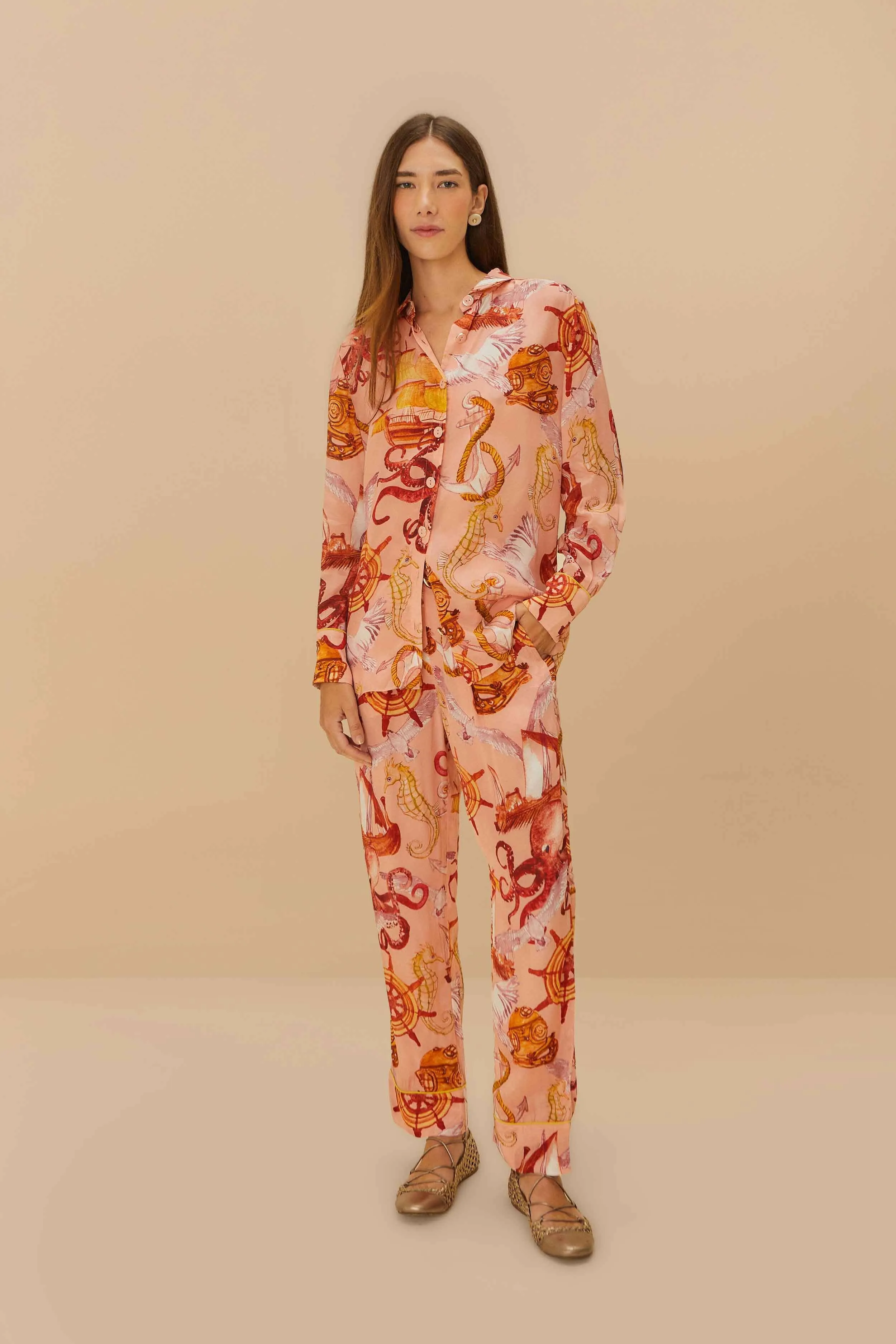 Soft Touch Elastic Cuff Pink Nautical Wonder Pajama Pants