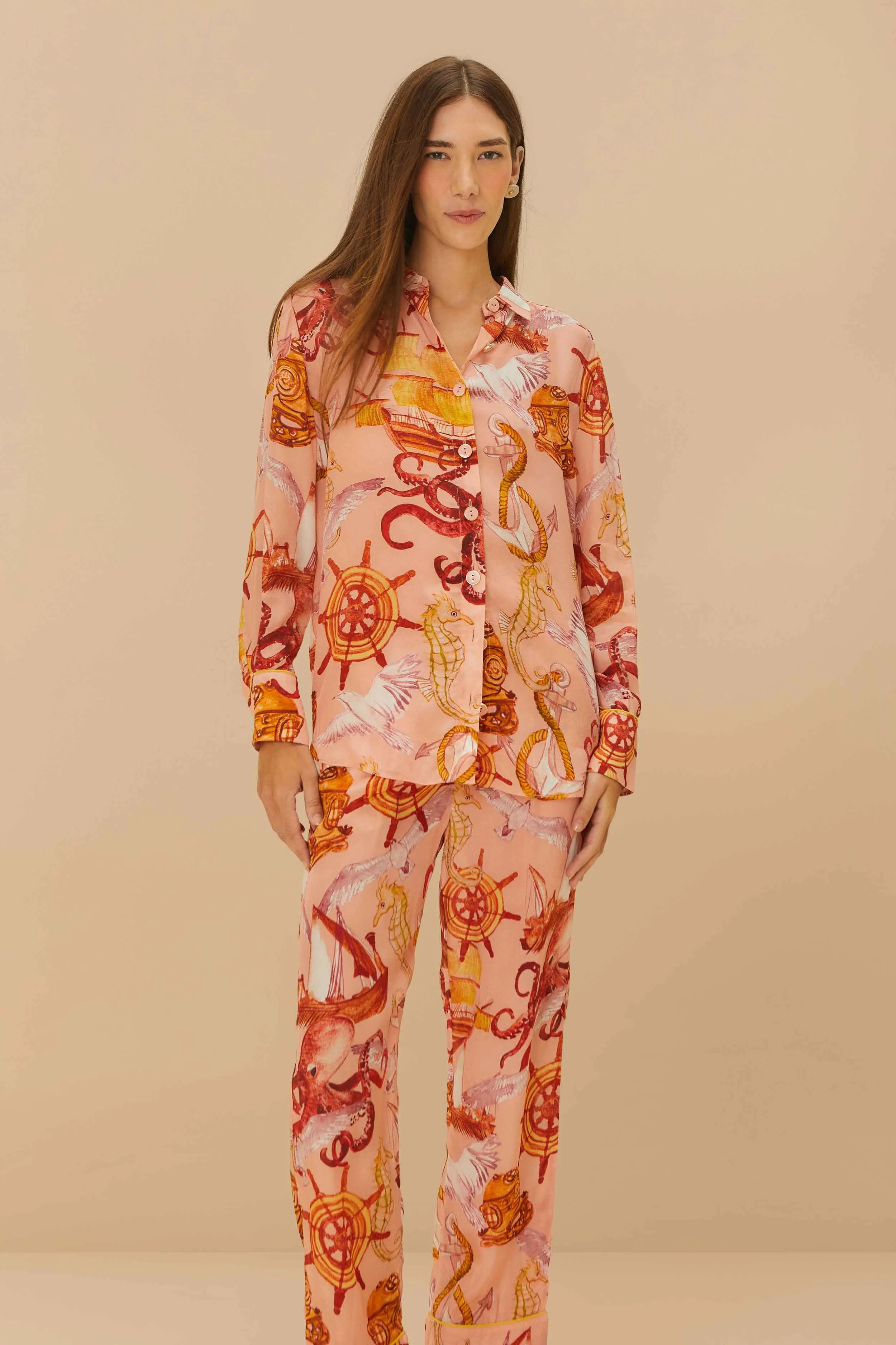 Pink Nautical Wonder Pajama Pants Essential Wearable Secure Waistband