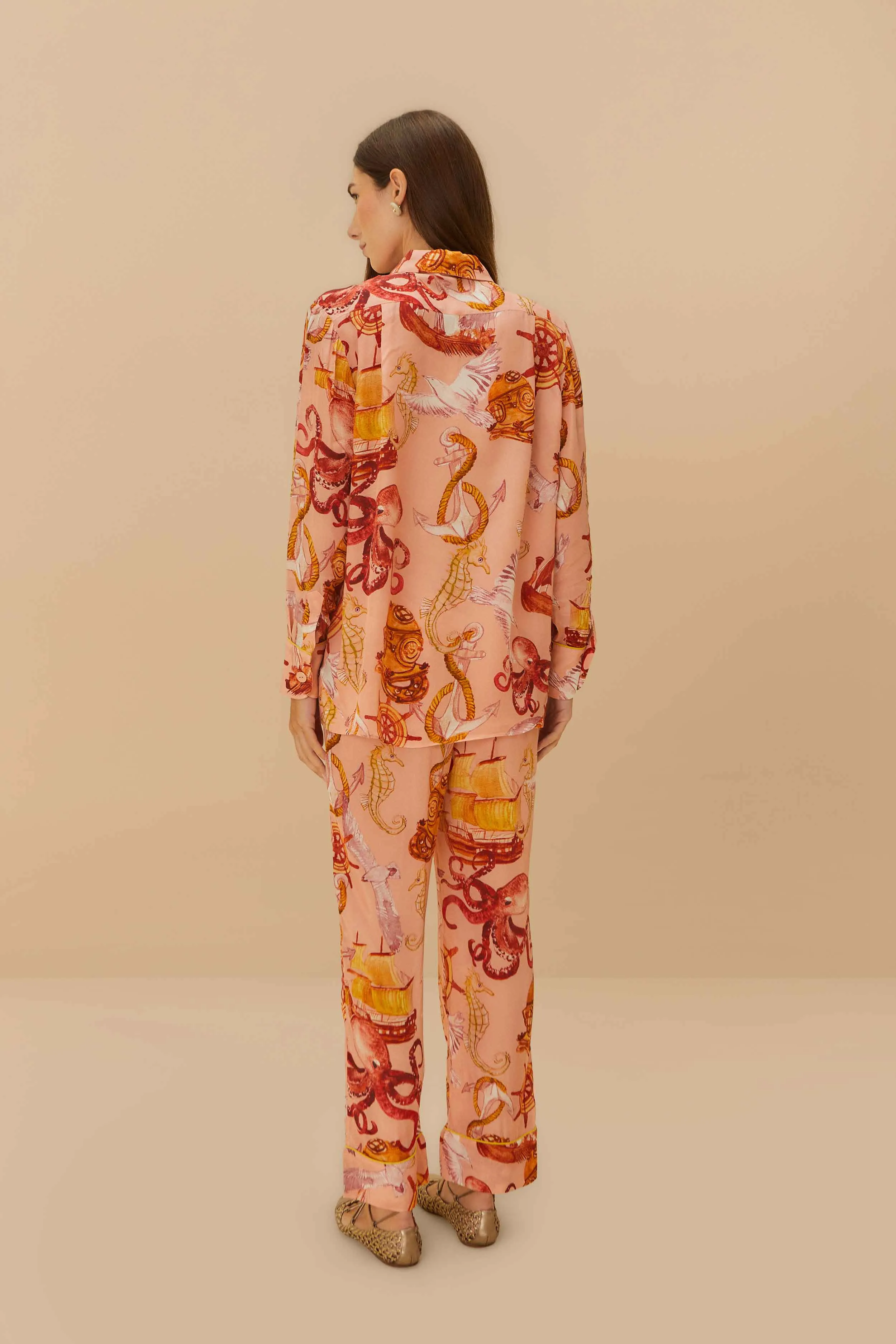 Pink Nautical Wonder Pajama Pants Quick Movement Wear Cropped hem