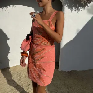 Asymmetrical Cut Pink Sol Beaded Wrap Skirt