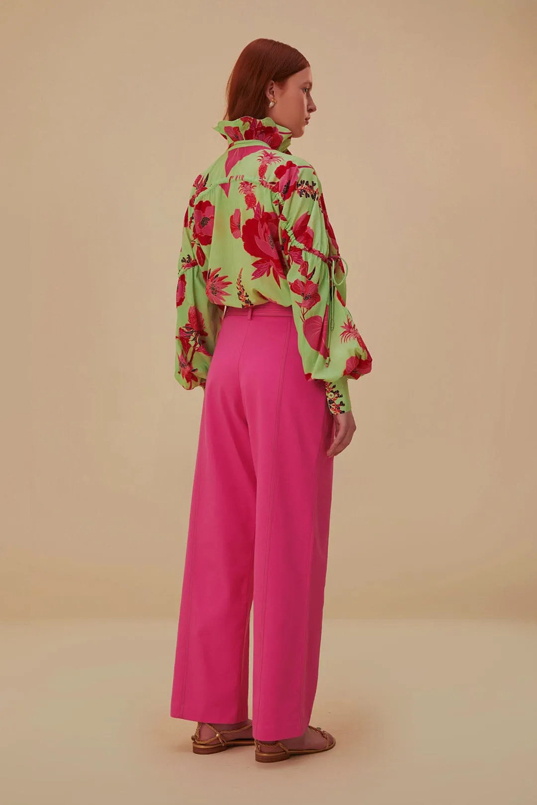 Pink Wide Pants Lightweight Material