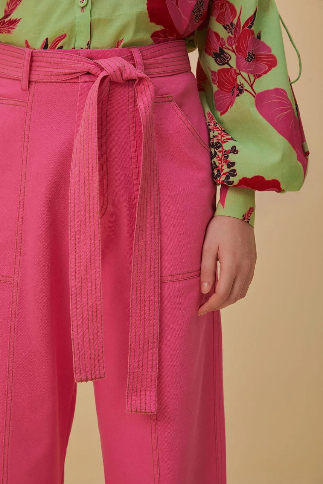 Pink Wide Pants Slim Waist