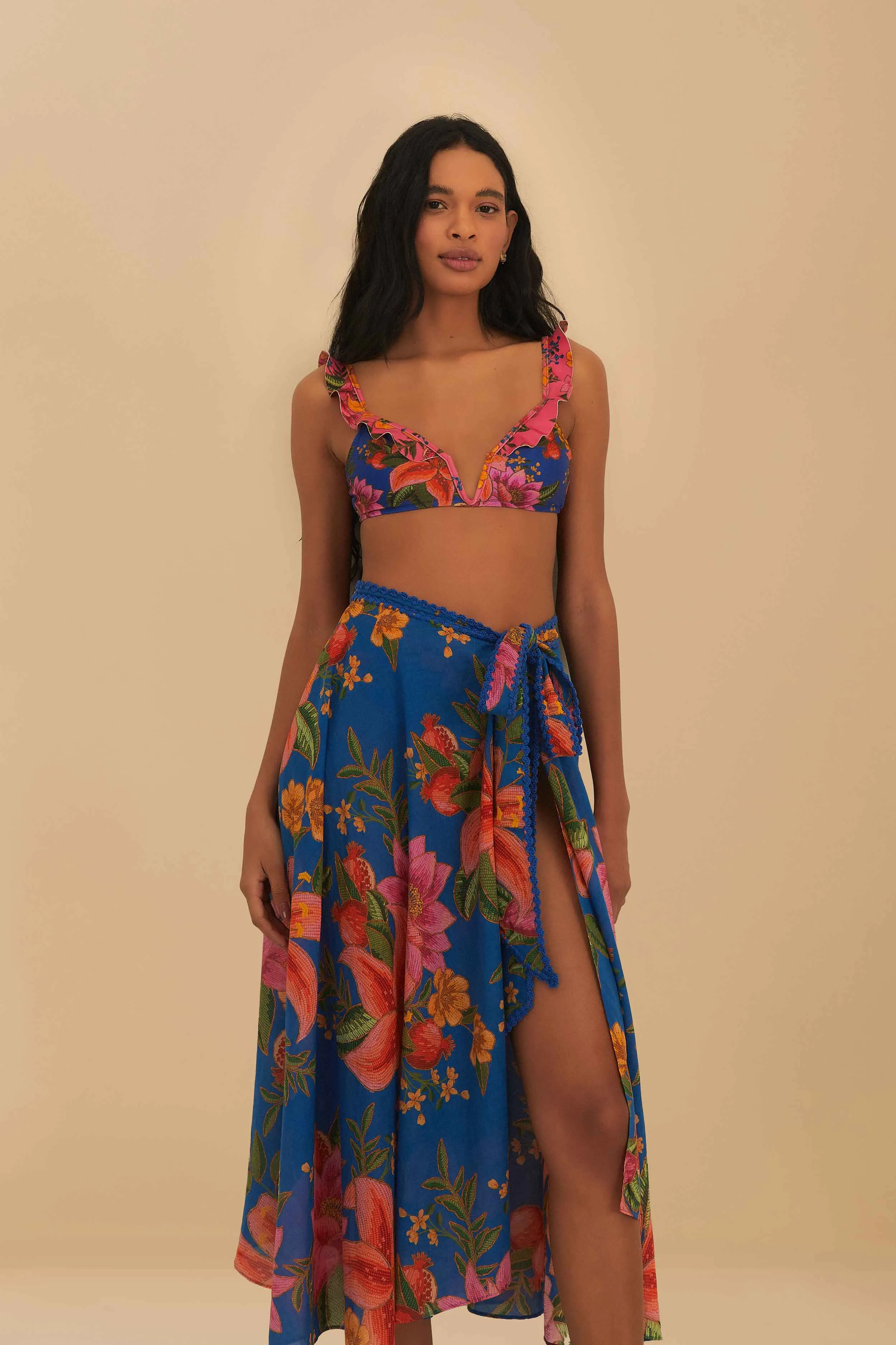 Blue Summer Fruit Midi Skirt Convertible Style