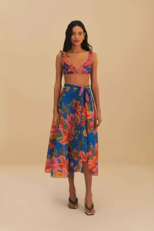 Luxury Feel Lightweight Fabric Blue Summer Fruit Midi Skirt