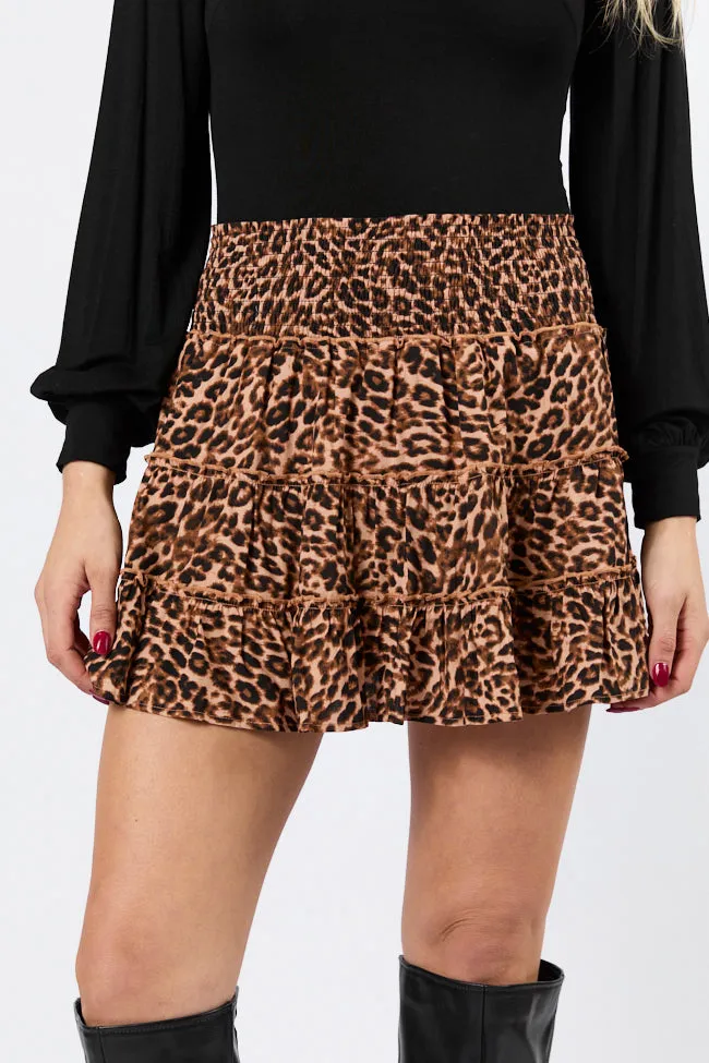 Through The Garden Brown Leopard Mini Skort SALE Tiered hem Influencer Style