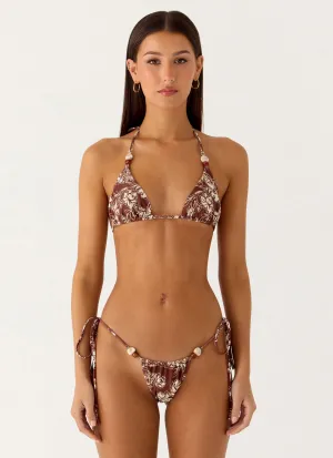 Saga Bead Bikini Bottom - Espresso Meadow Vacation Swimwear