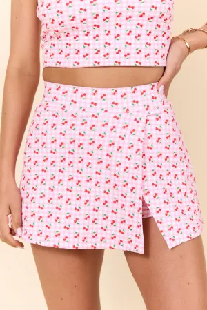 Timeless Piece Pick Your Goals Pink Cherry Gingham Side Slit Skort SALE