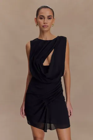 Oria Chiffon Mini Dress - Black Flap-Detail Cozy Fit