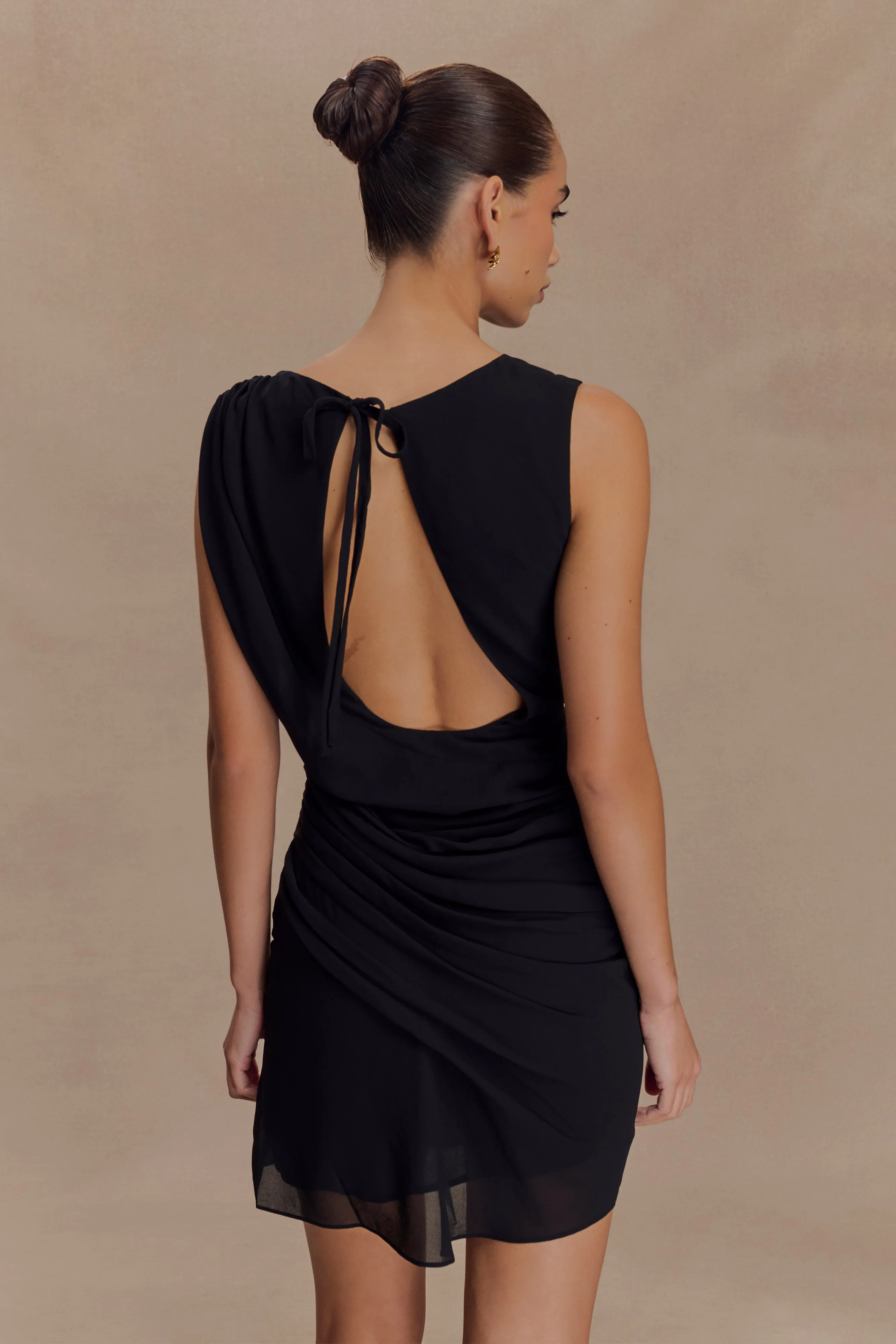 Muted Tones Comfort waistband Oria Chiffon Mini Dress - Black